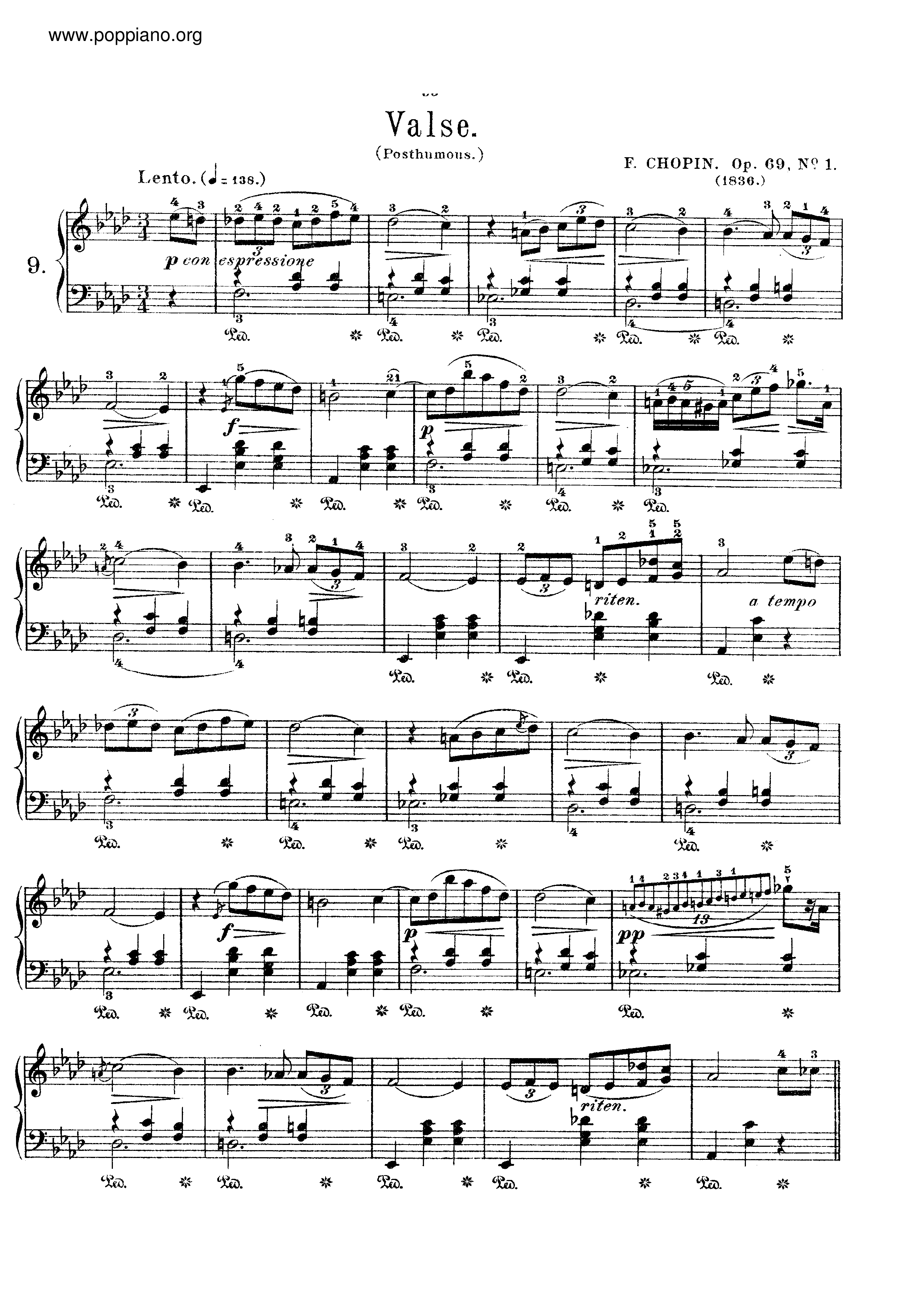 Waltzes, Op. 69, No. 1 In A-Flat Majorピアノ譜