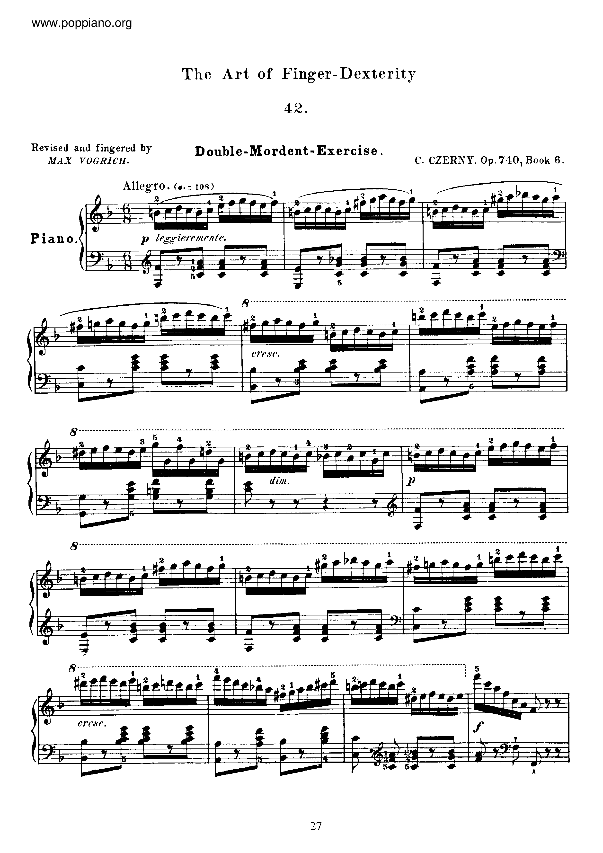 The Art Of Finger Dexterity, Op.740 Book 6ピアノ譜