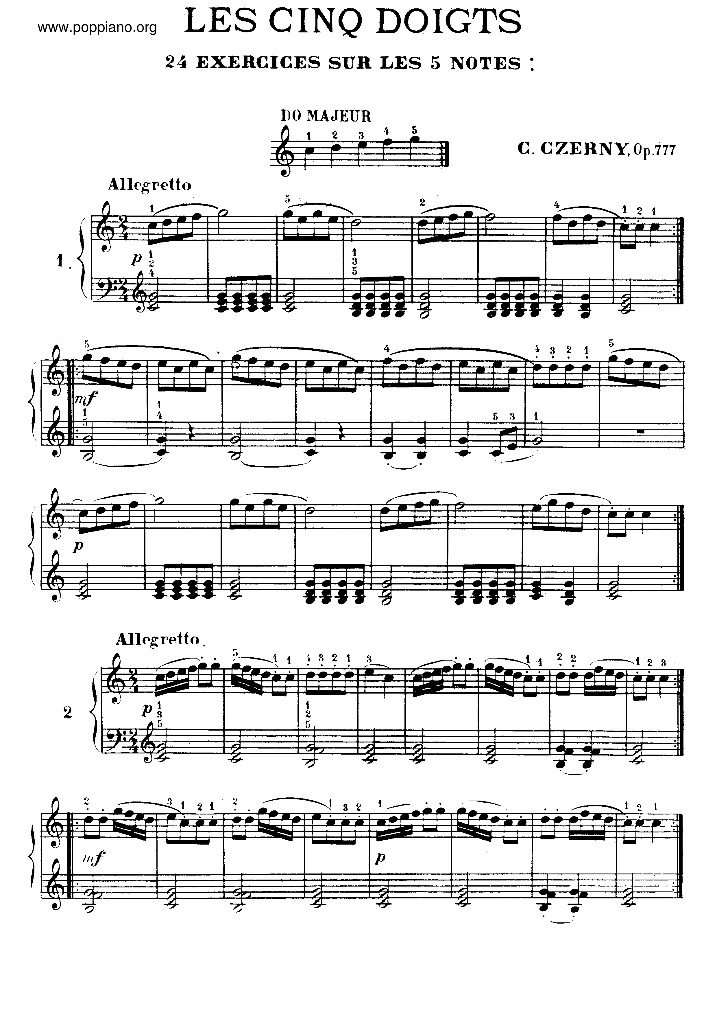 Les Cinq Doigts, Op.777ピアノ譜