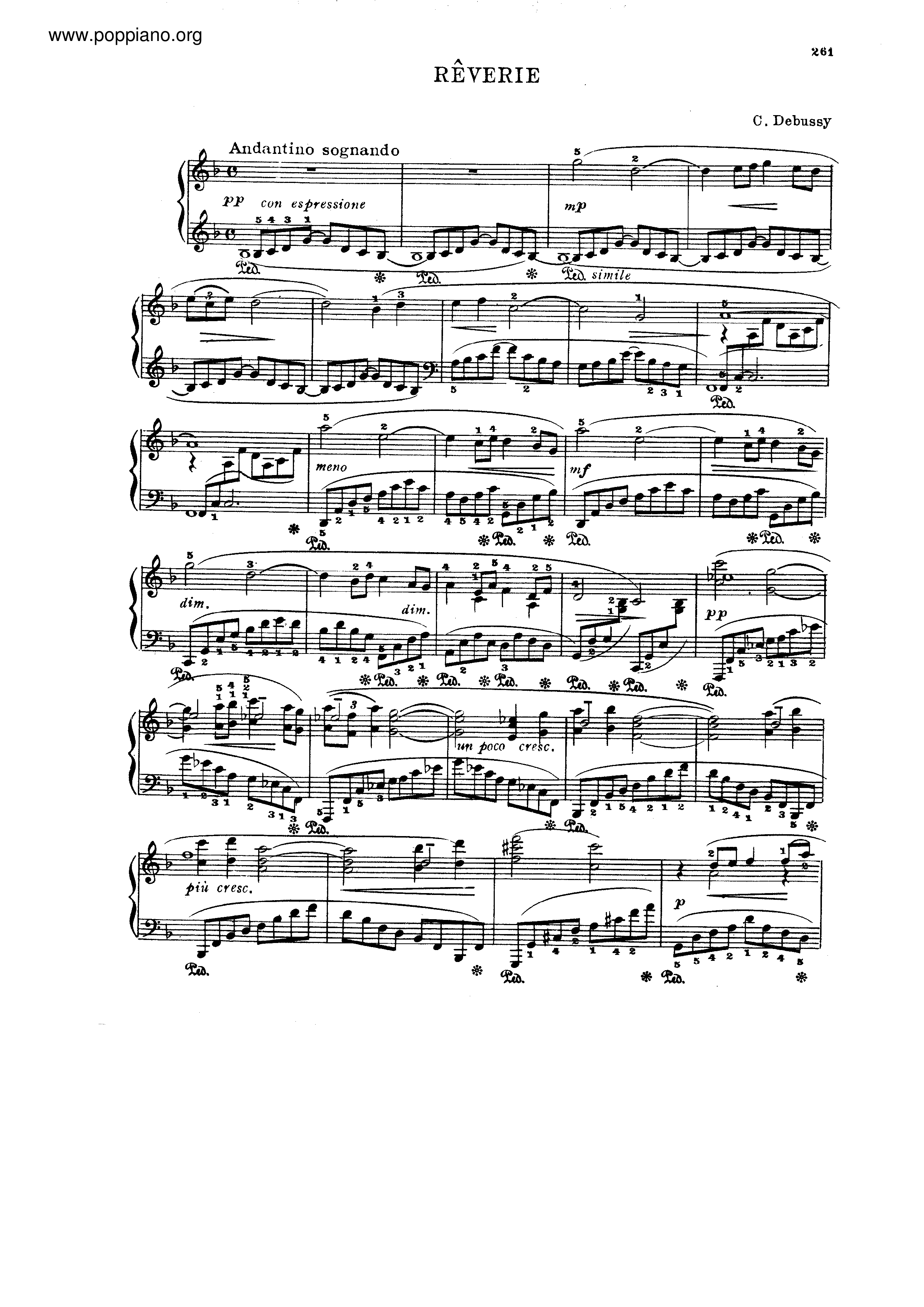 Reverie debussy on sale piano sheet