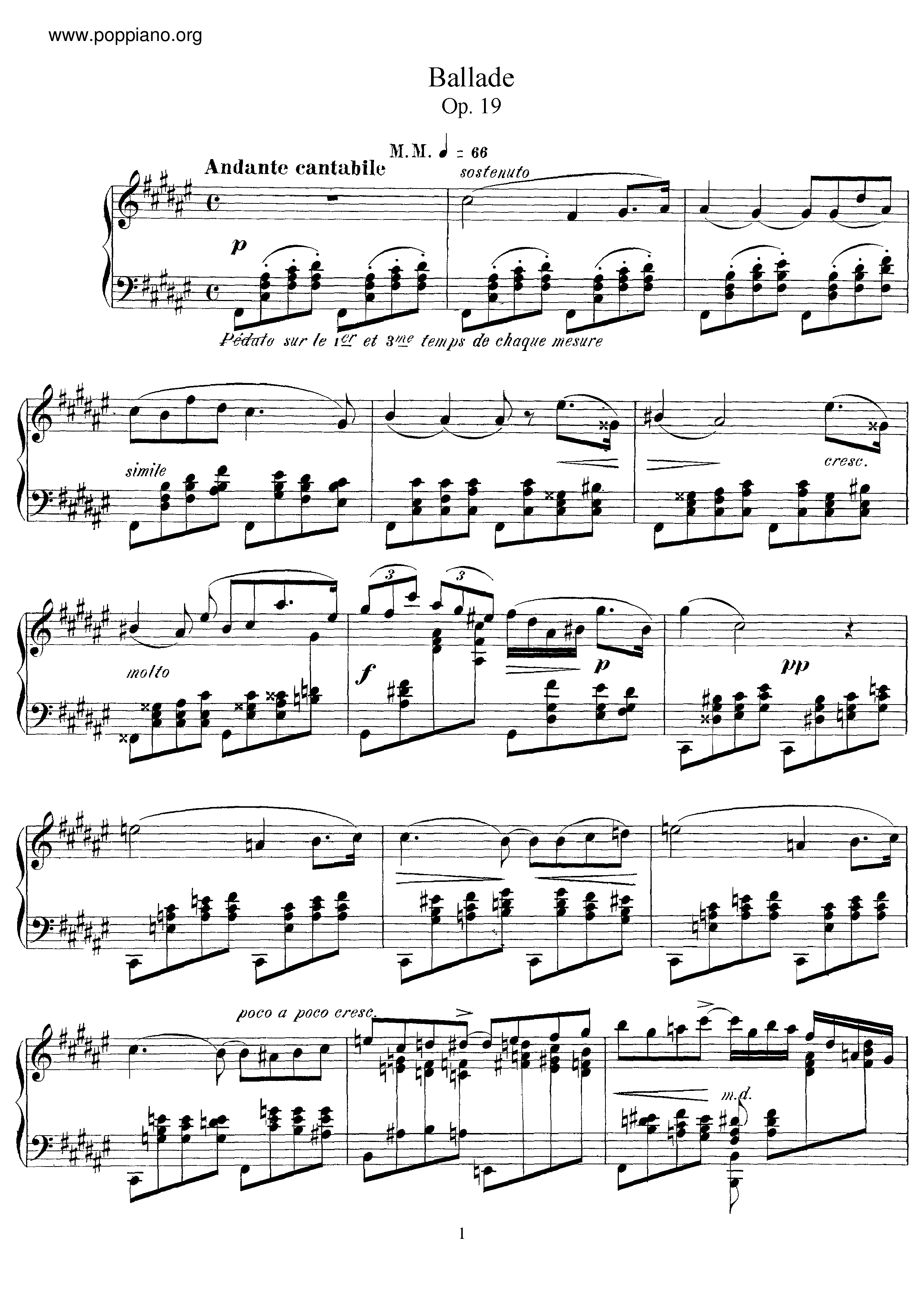 Ballade, Op.19琴谱