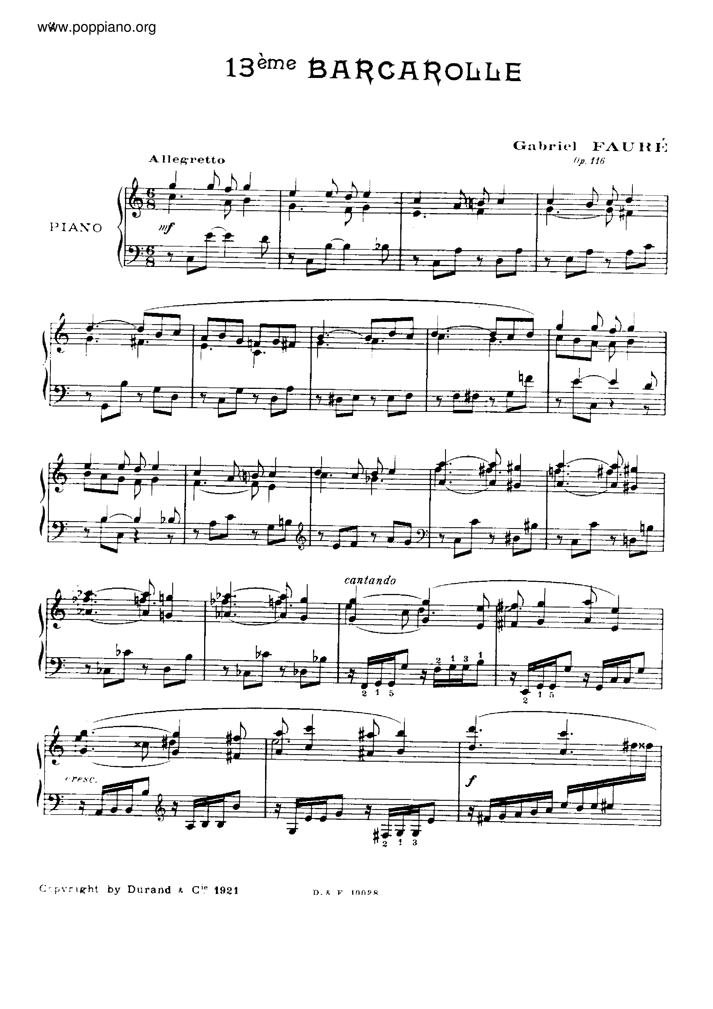Barcarolle No.13, Op.116 Score