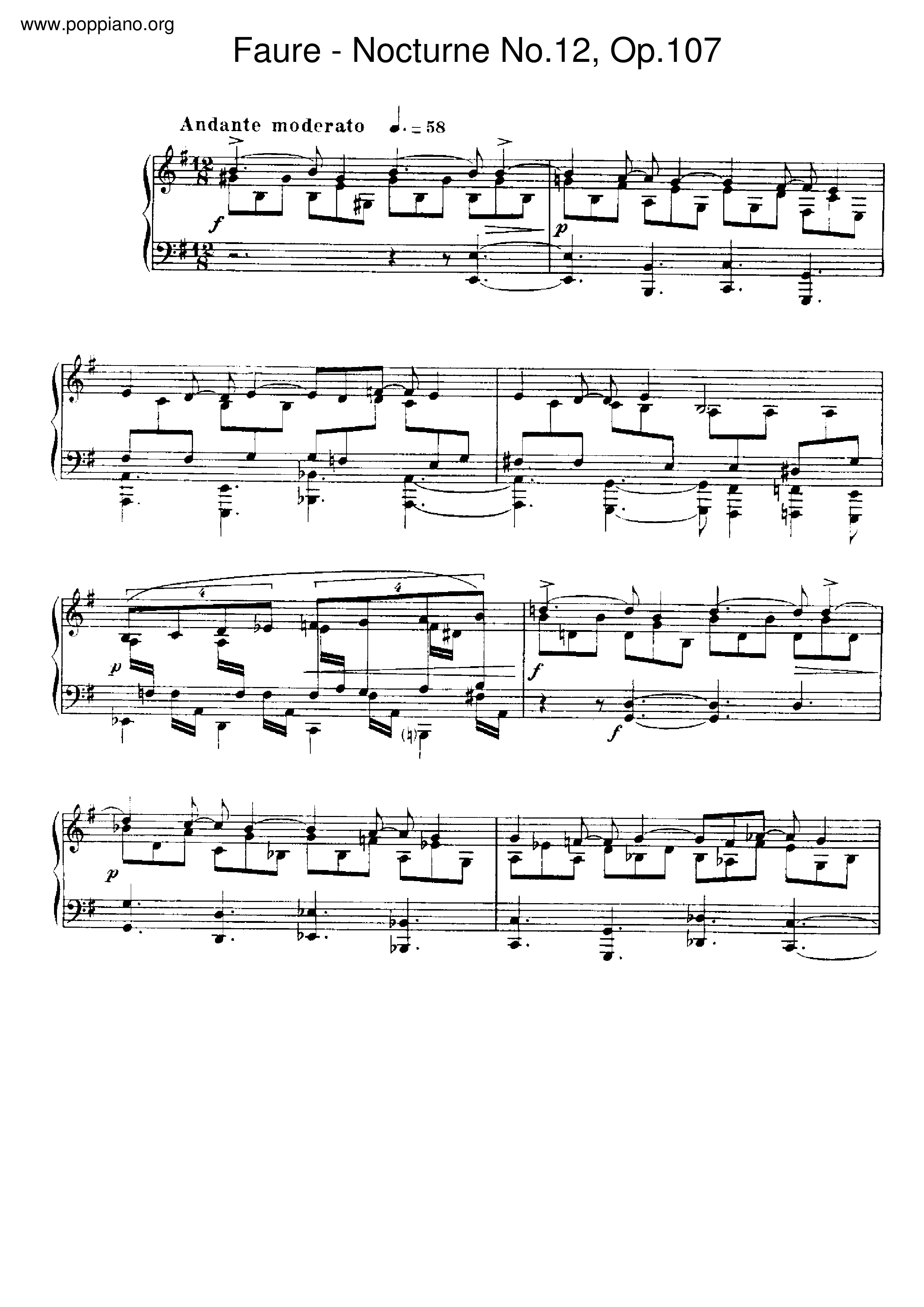 Nocturne No.12, Op.107琴譜
