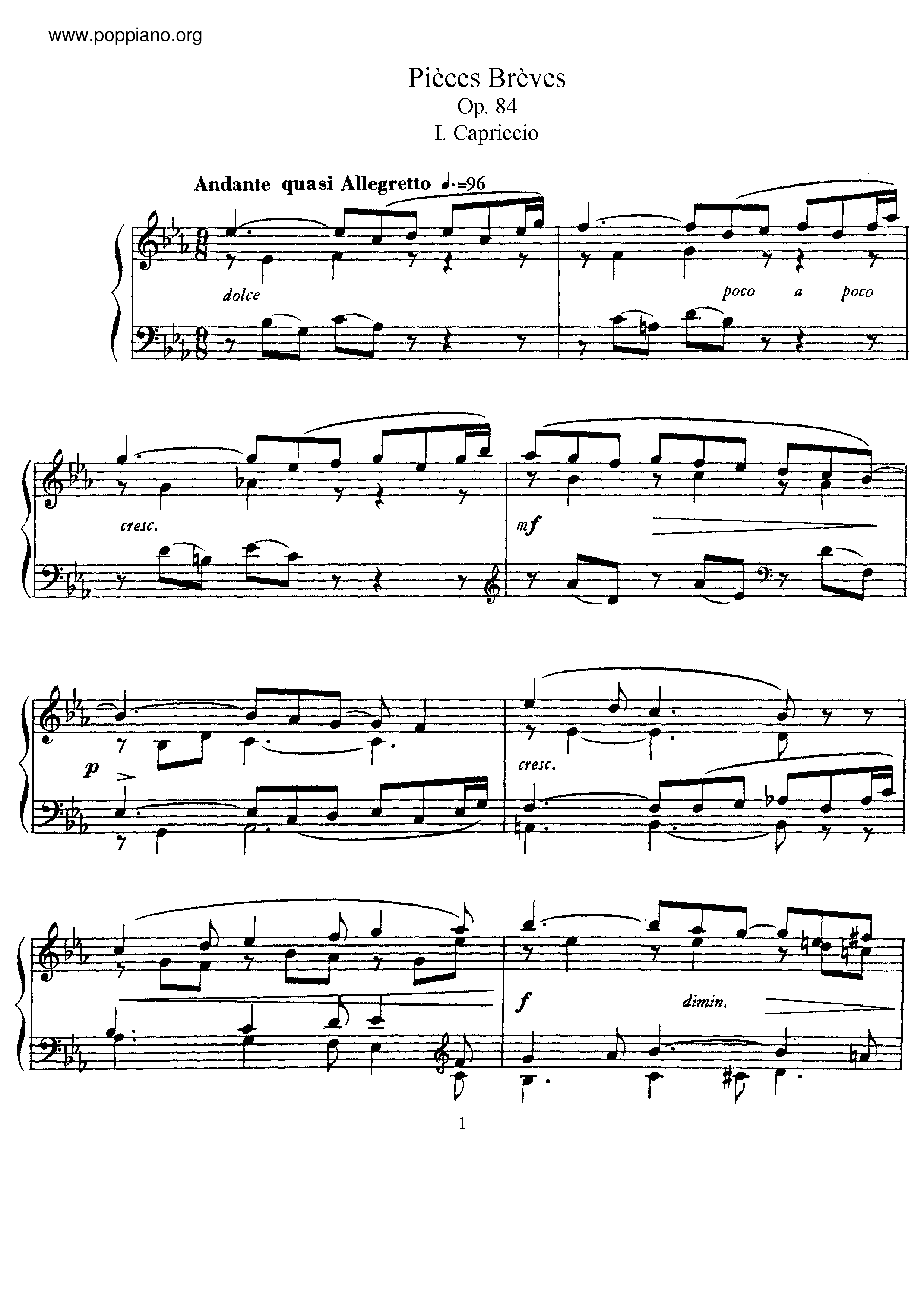 Pieces Breves, Op.84琴谱