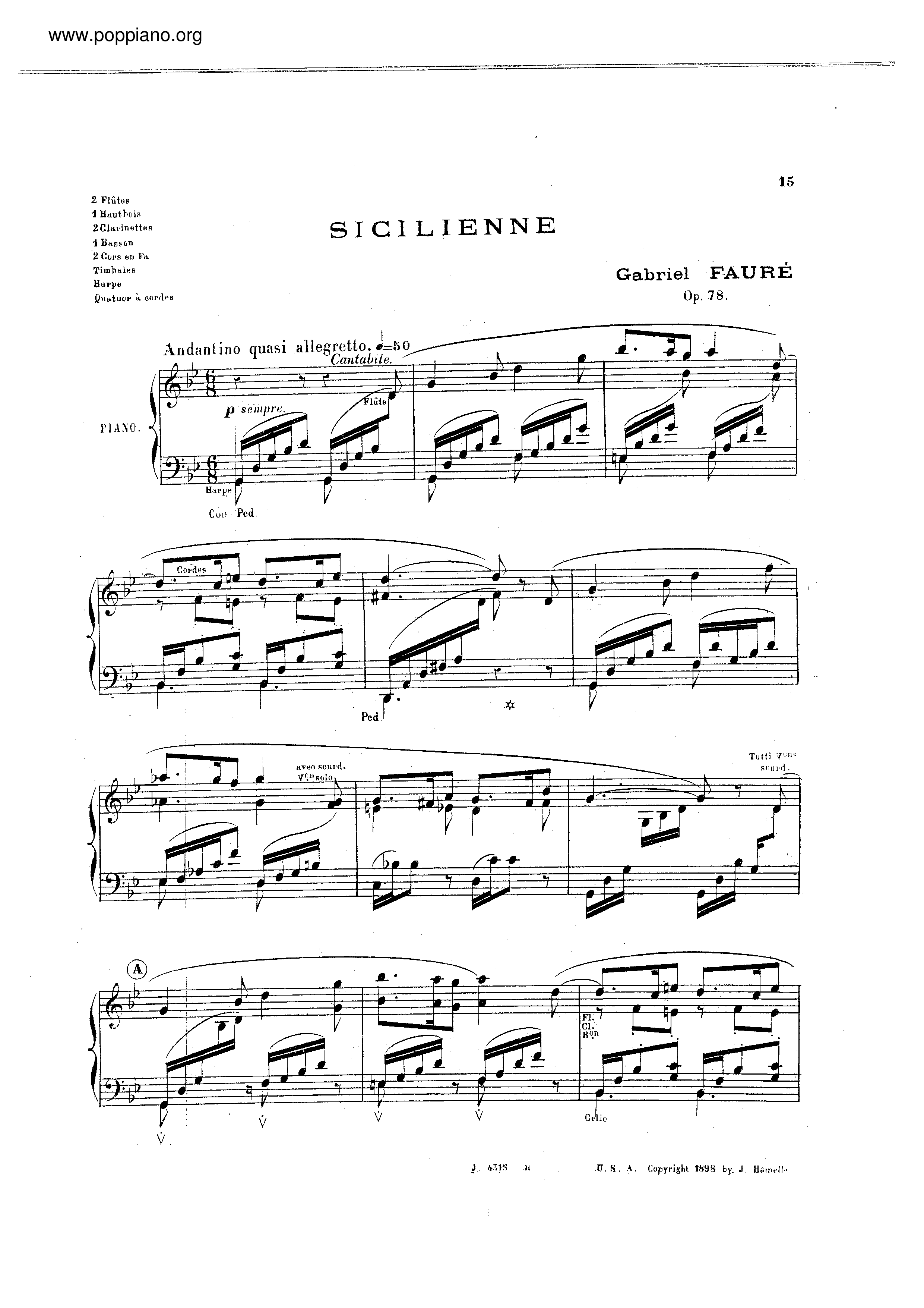 Sicilienne, Op.78 Score