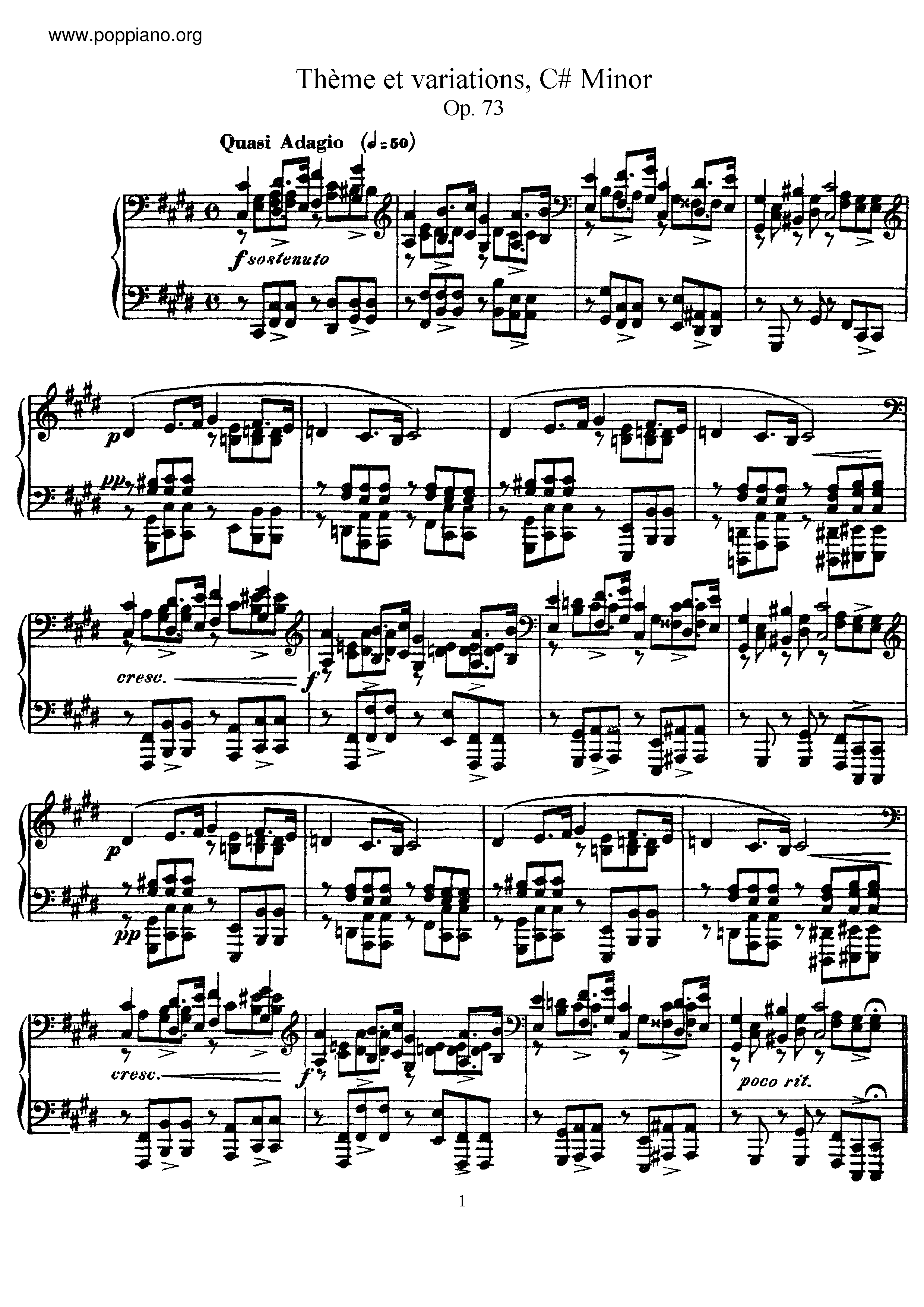 Theme et Variations, Op.73 Score