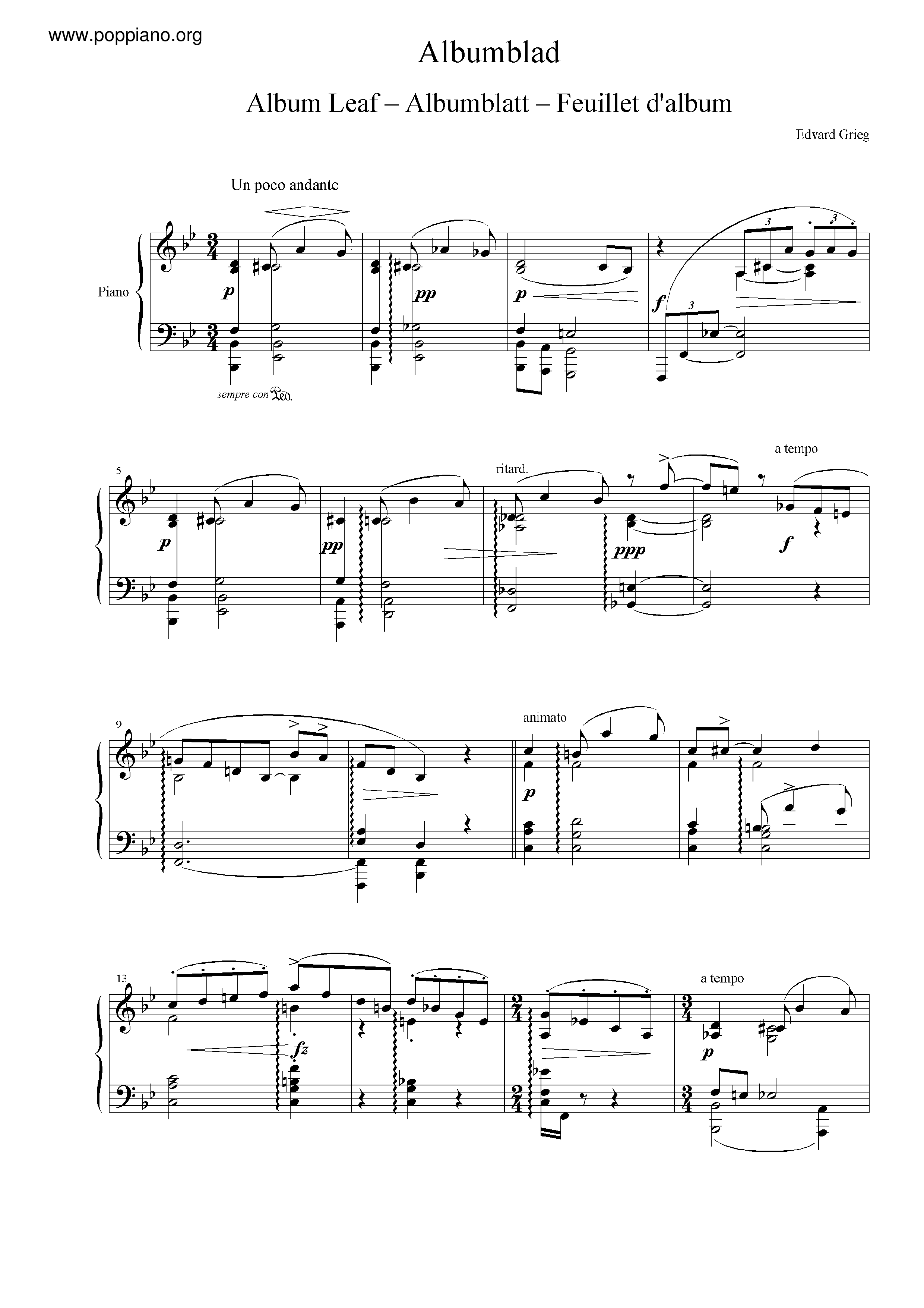 Album Leaf, EG 109 Score