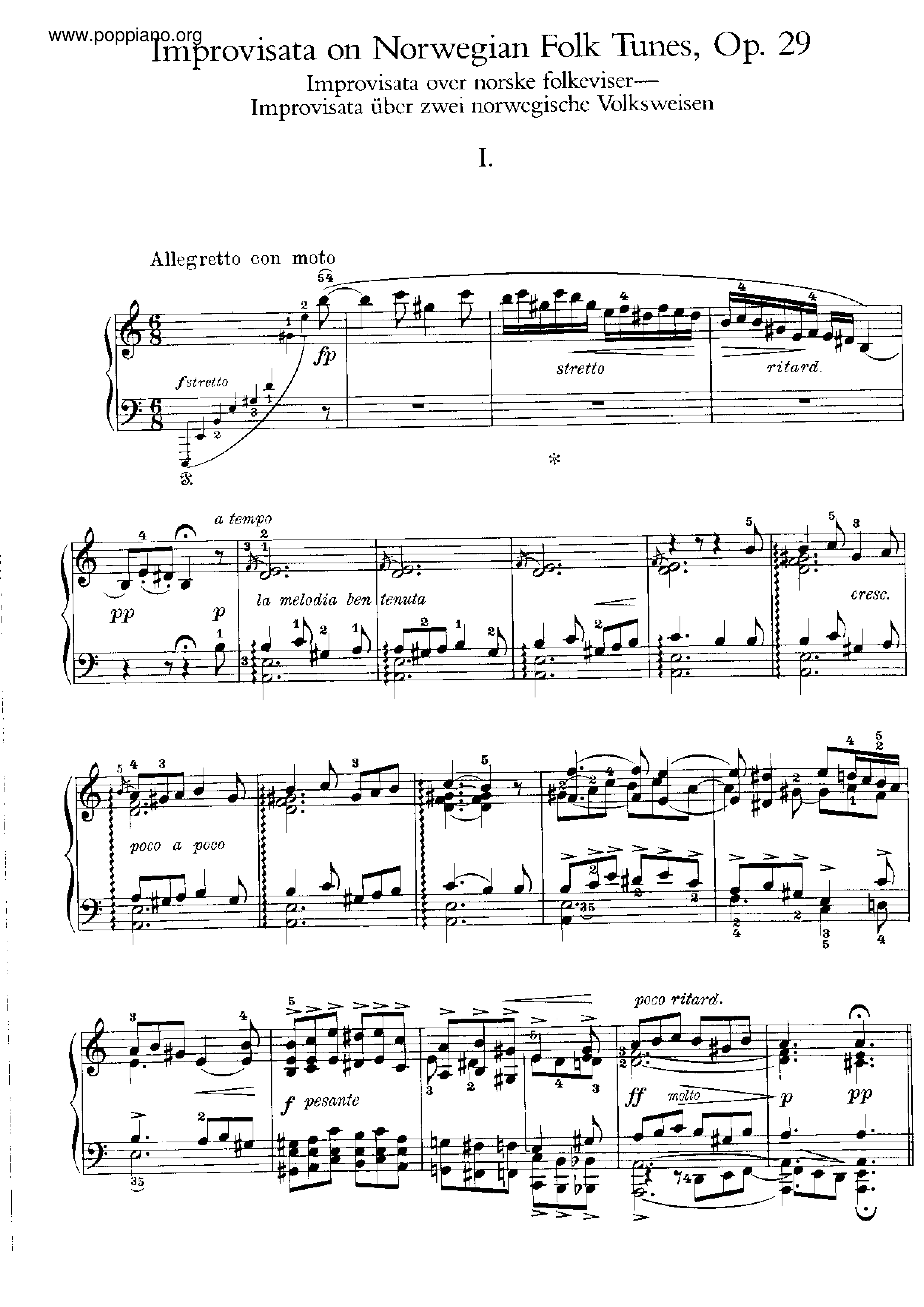 Improvisations on 2 Norwegian Folk Song,s, Op.29琴譜