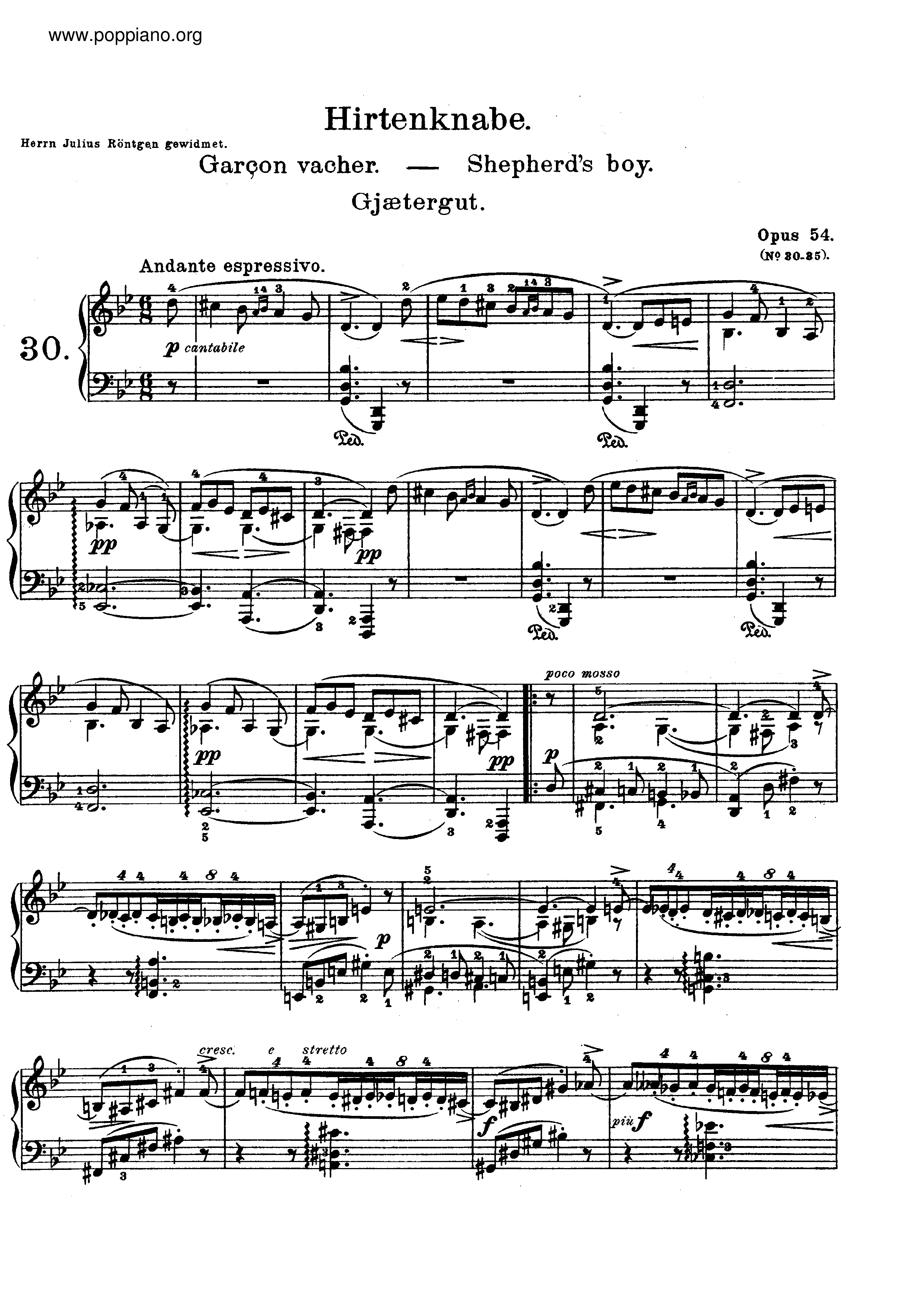 Lyric Pieces, Op.54 Score