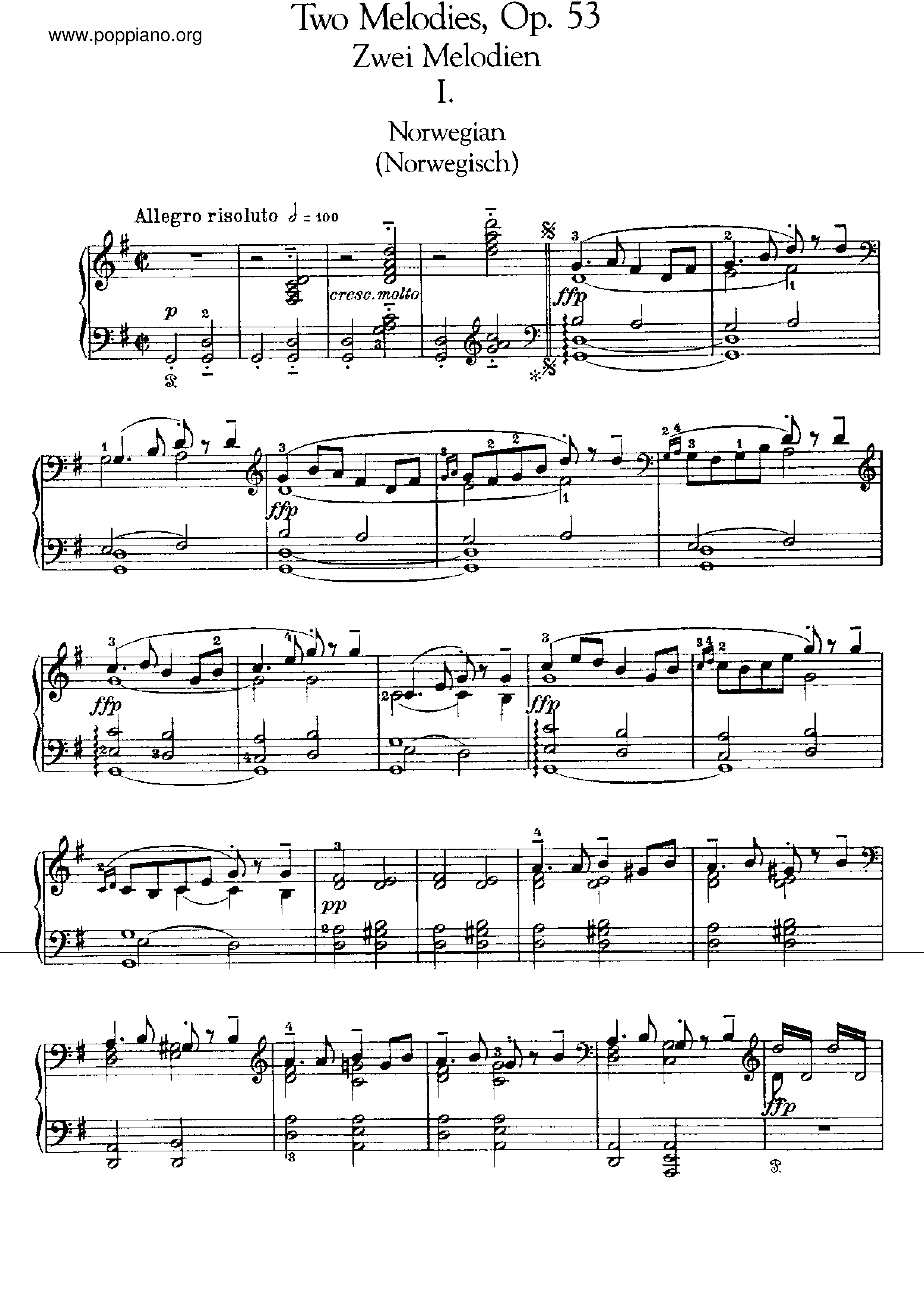 2 Melodies, Op.53 Score
