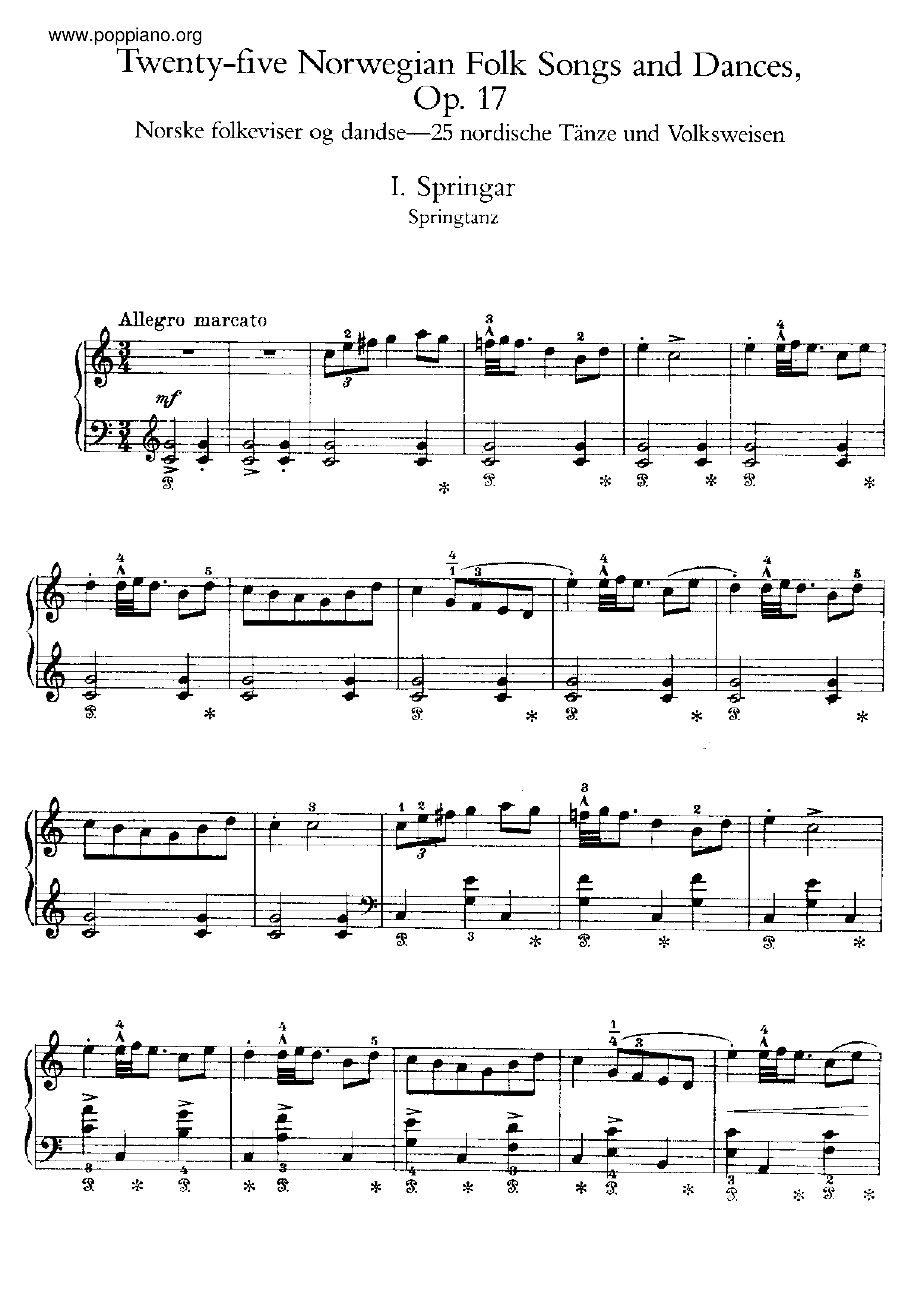 25 Norwegian Folk Songs and Dances, Op.17 Score