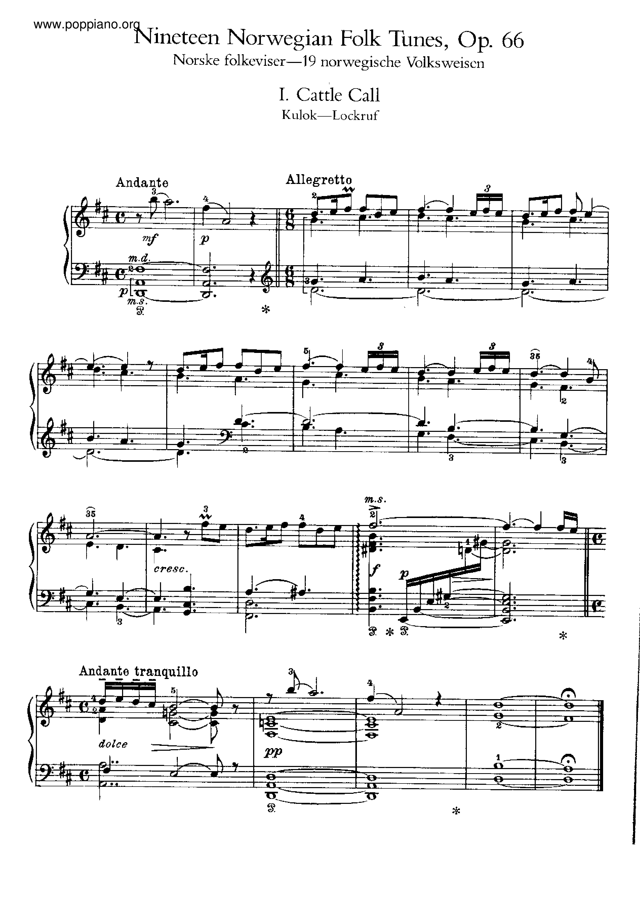 19 Norwegian Folk Tunes, Op.66 Score