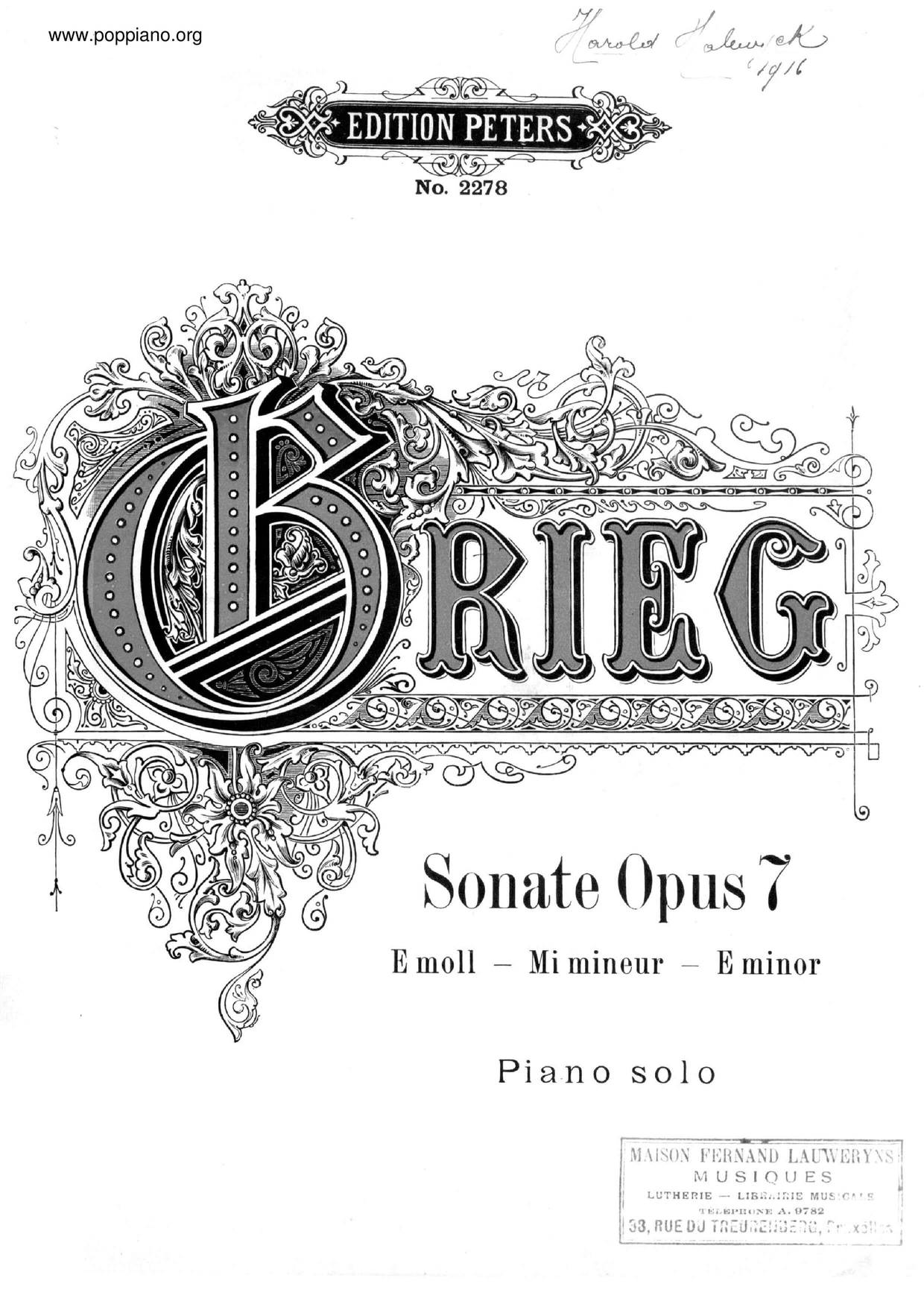 Sonata in E minor, Op.7 Score