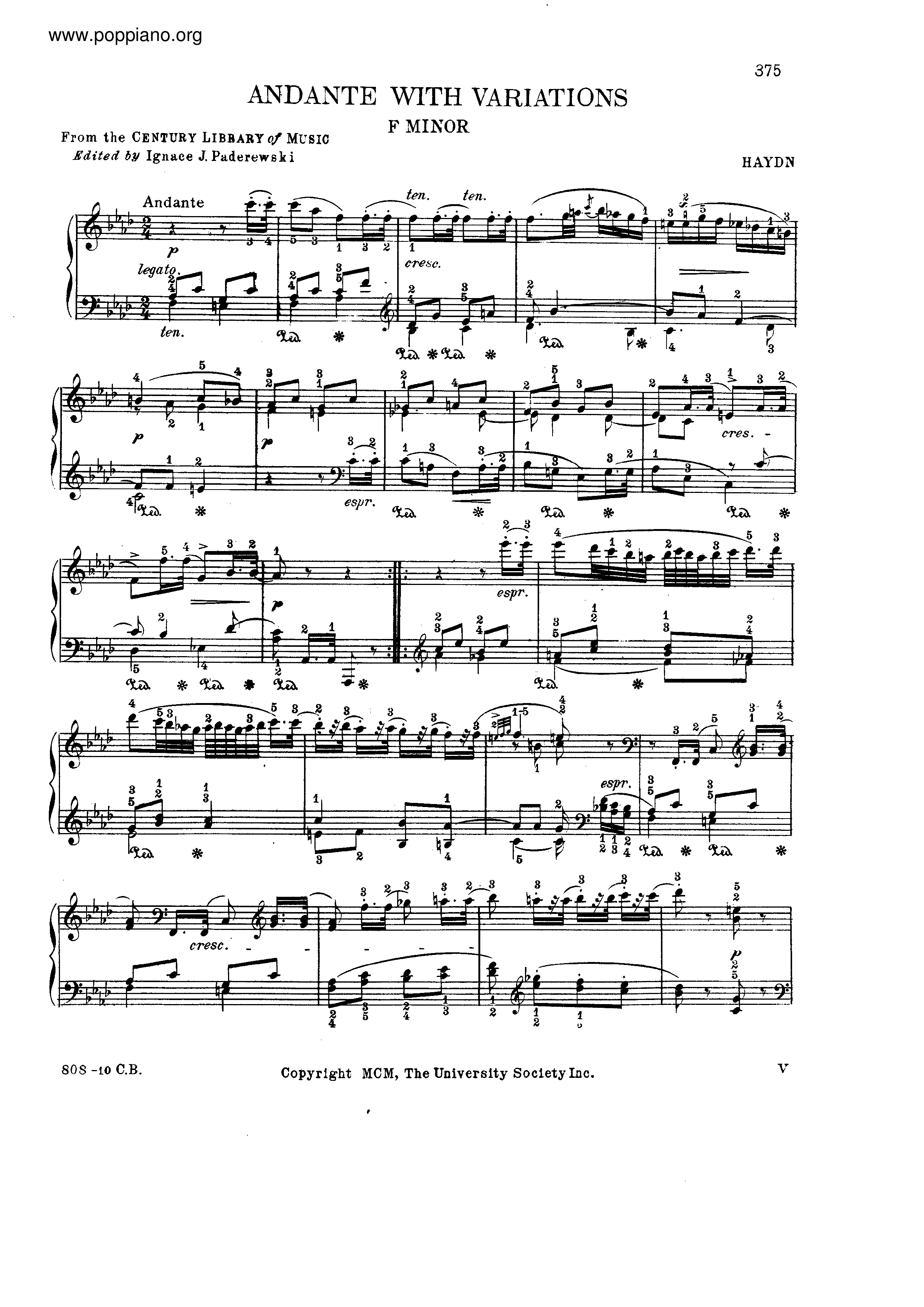 Andante With Variations In F Minor Score