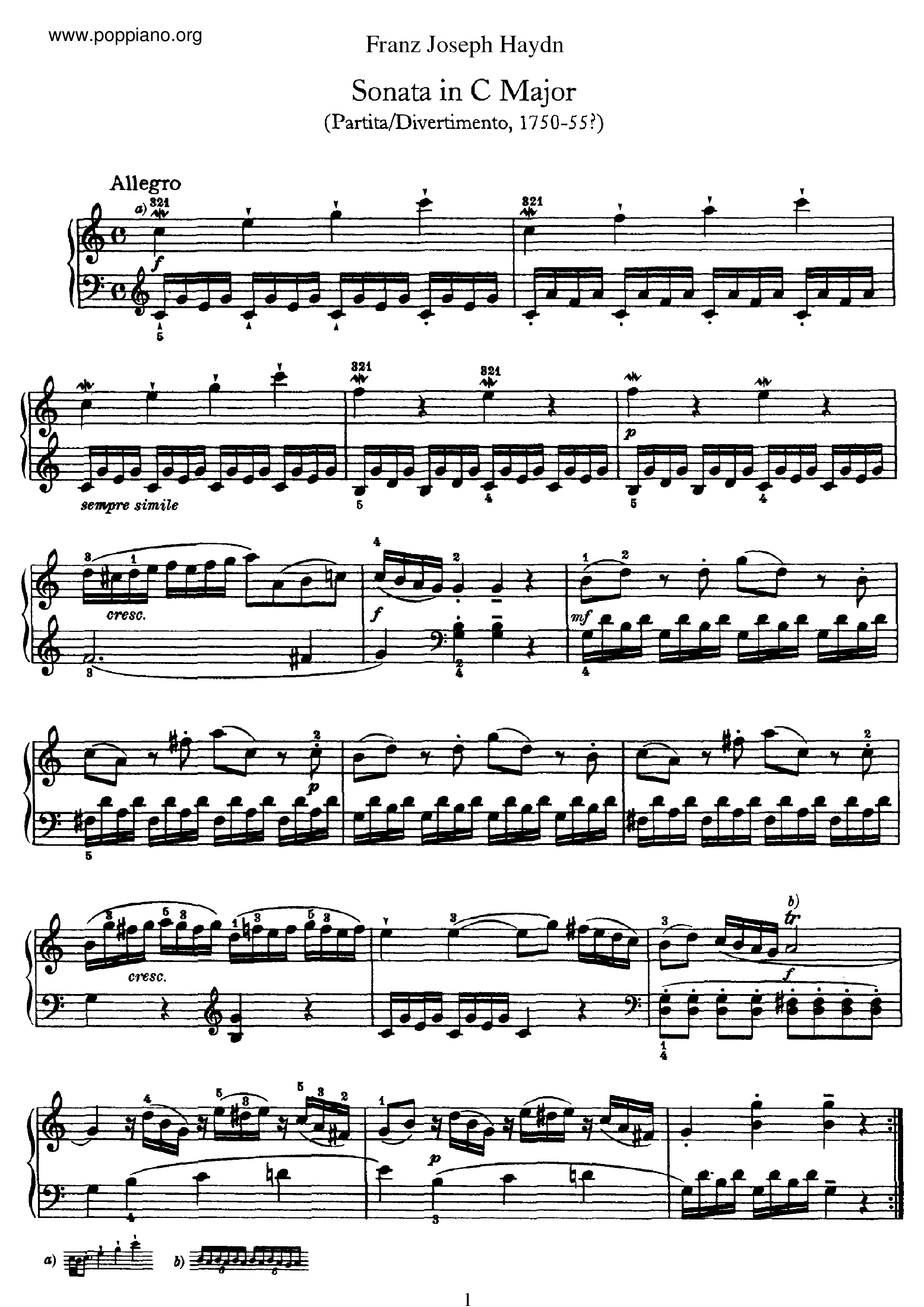 Sonata No.1 in C major琴譜