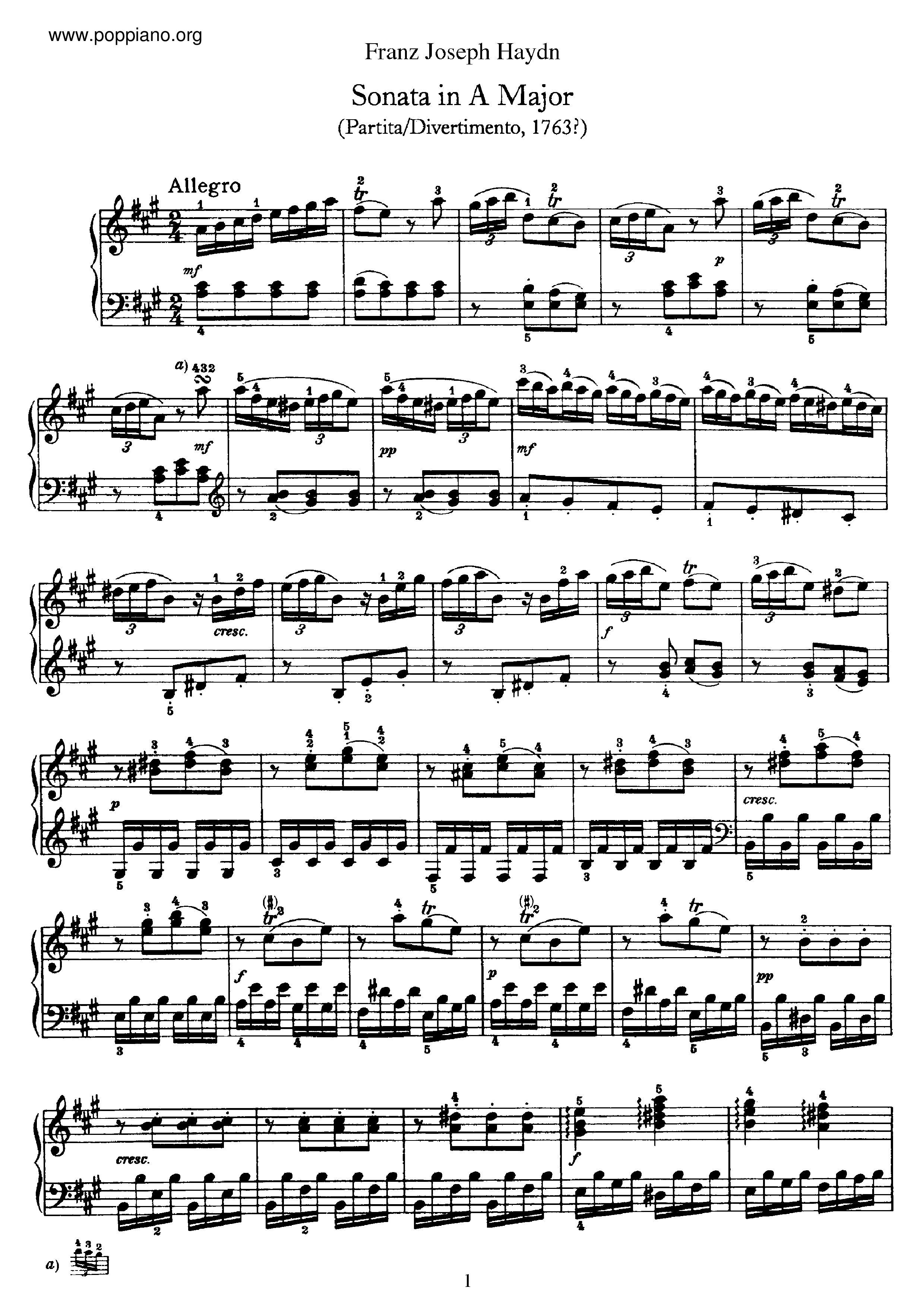Sonata No.5 in A major Score