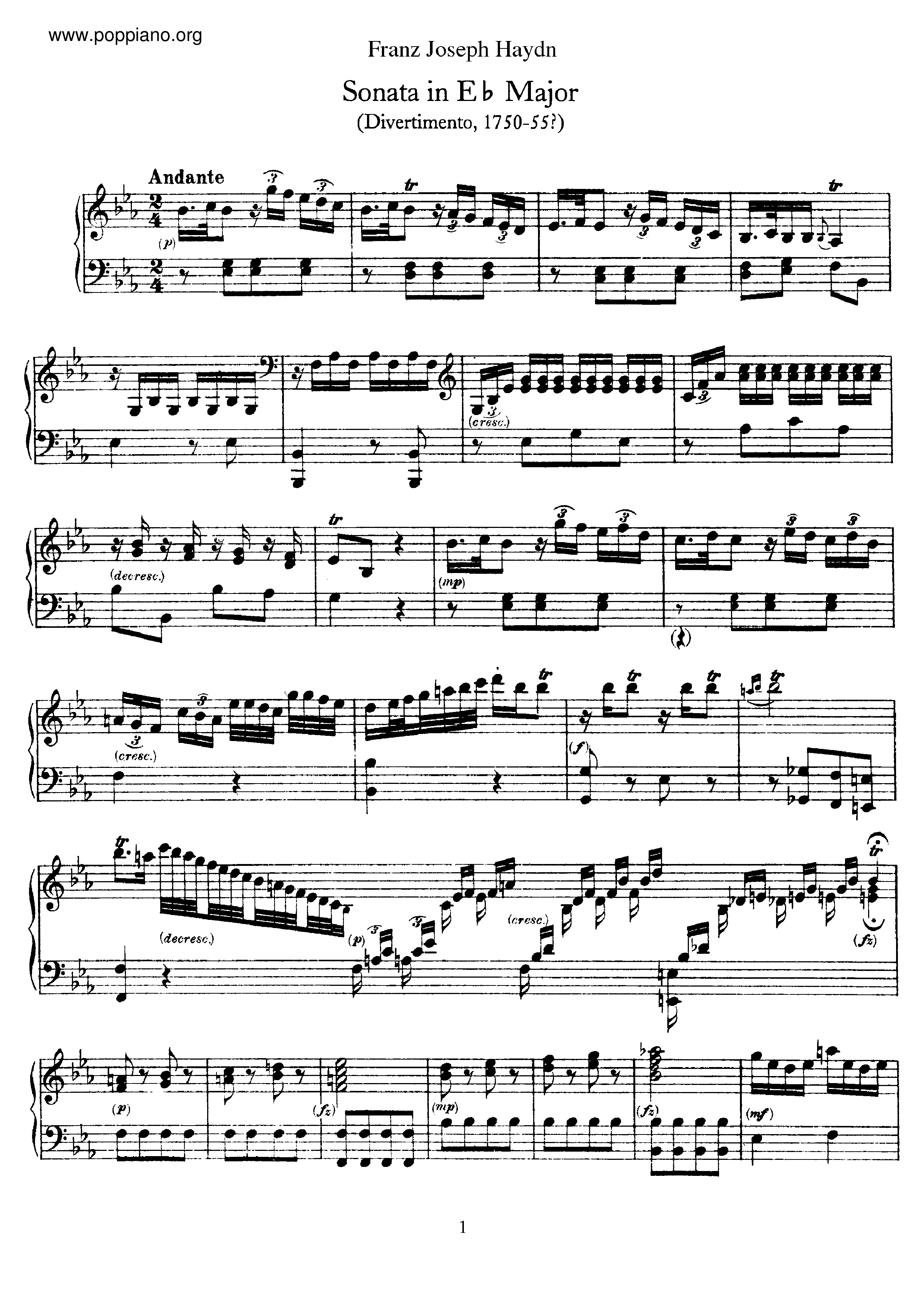 Sonata No.16 in E flat major Score