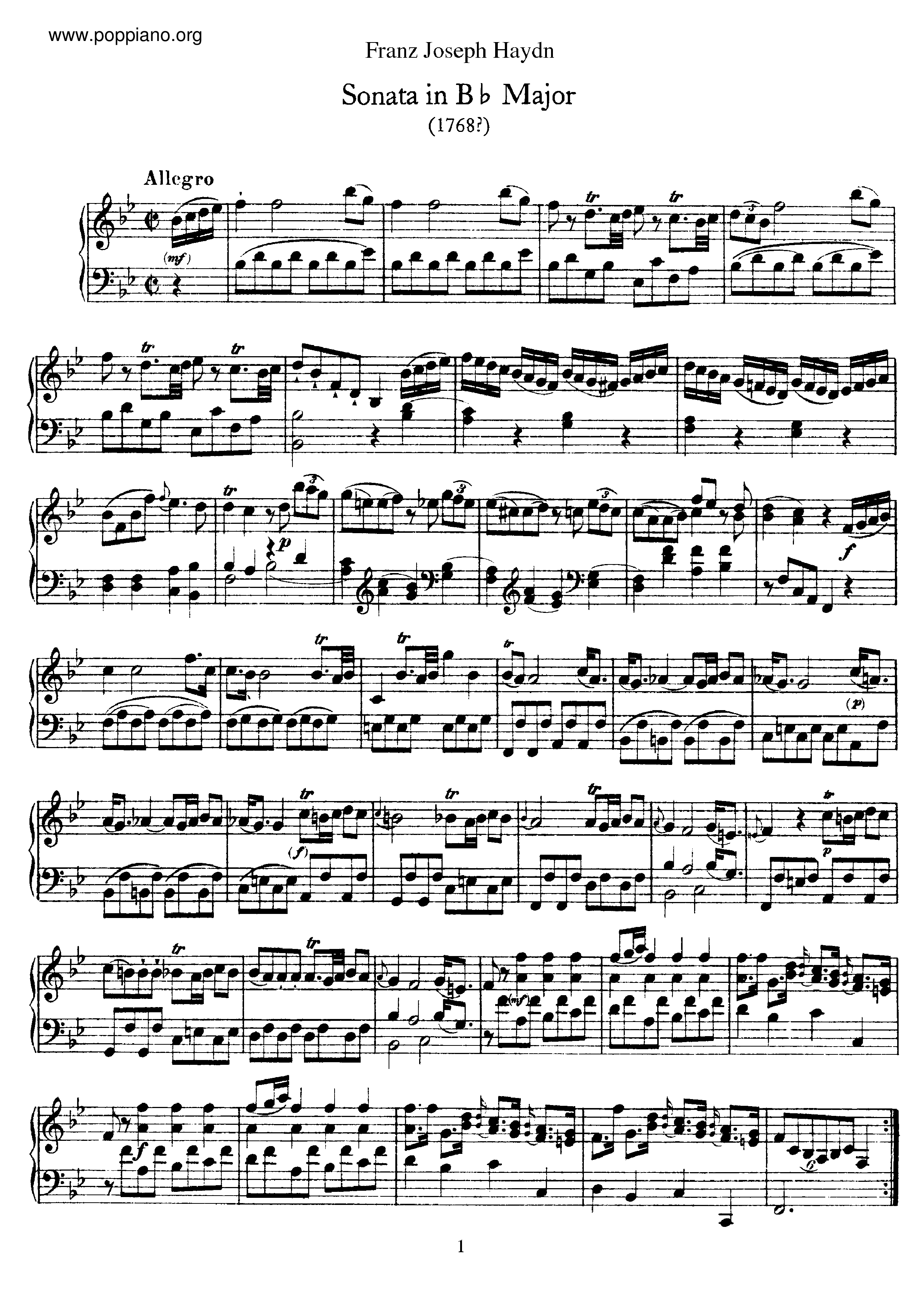 Sonata No.17 in B flat major Score