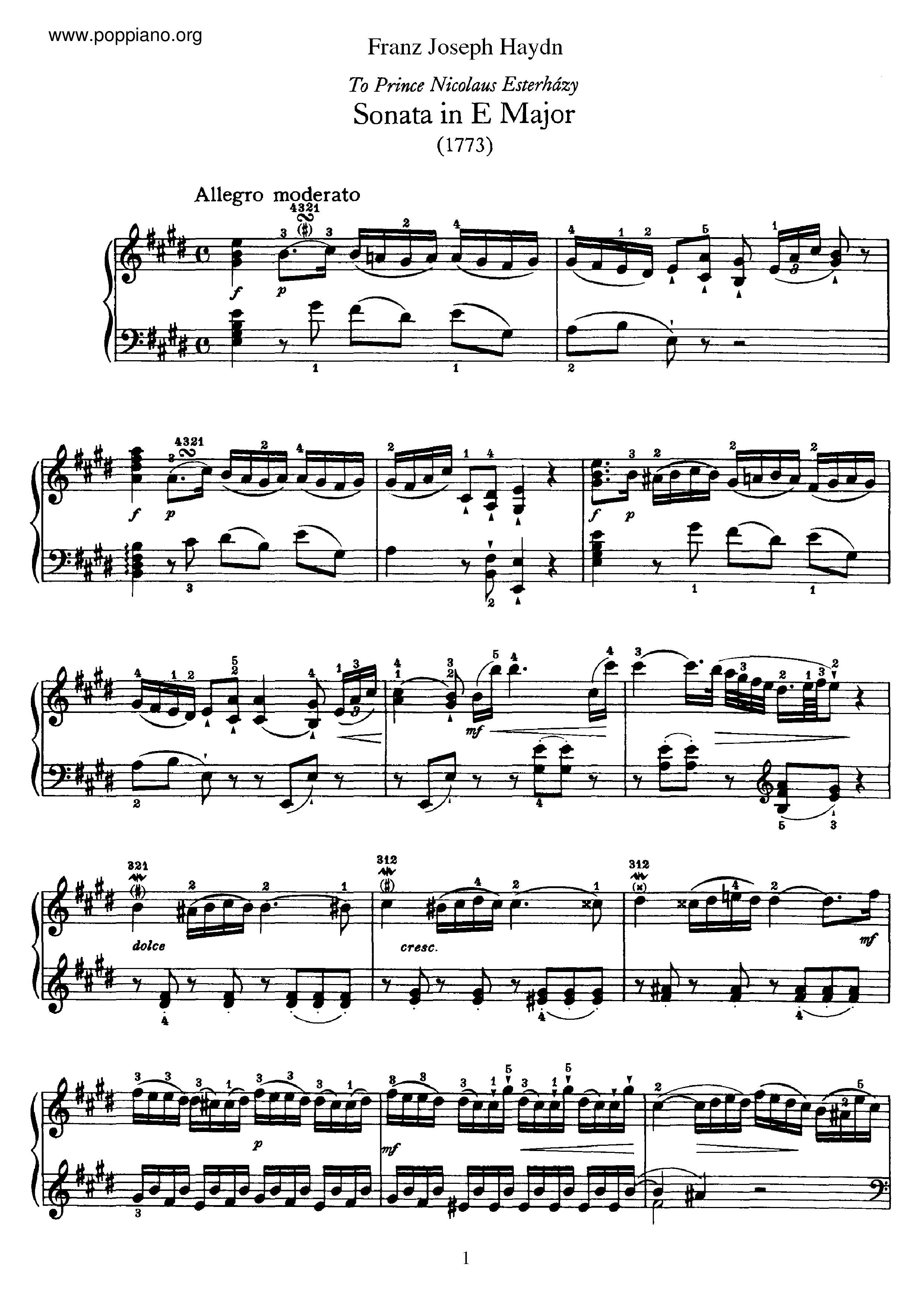 Sonata No.22 in E major Score