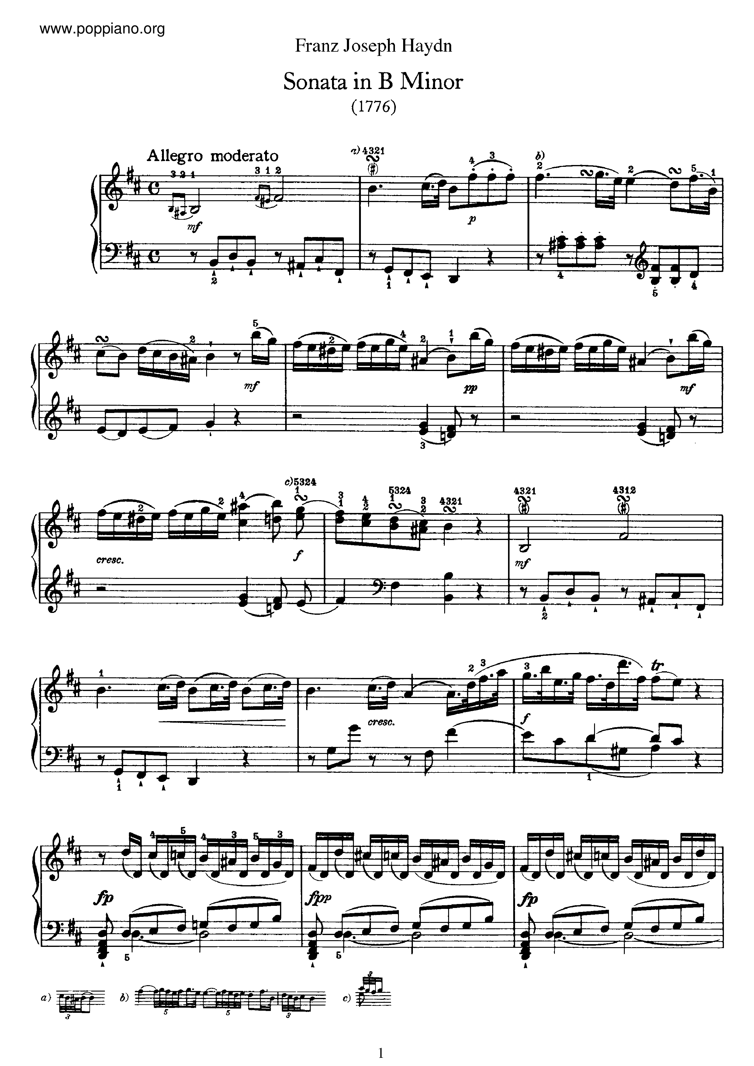 Piano Sonata in B Minor, No.47, Hob.XVI/32 Score