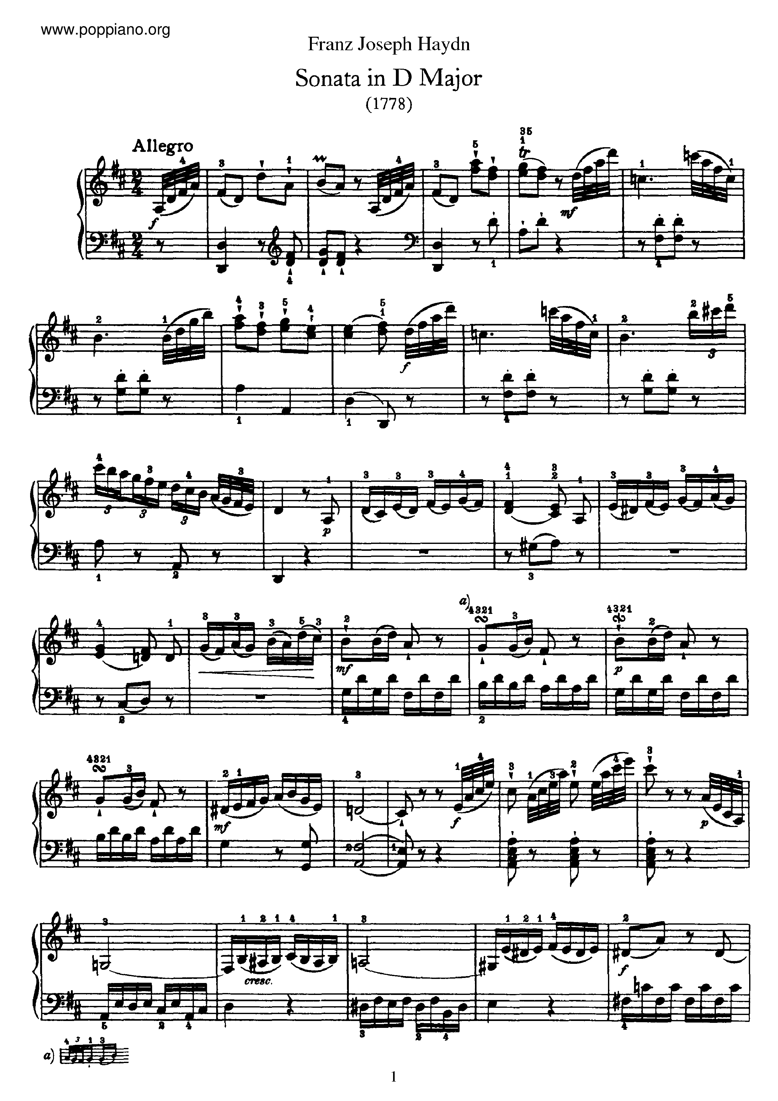Sonata No.33 in D major Score