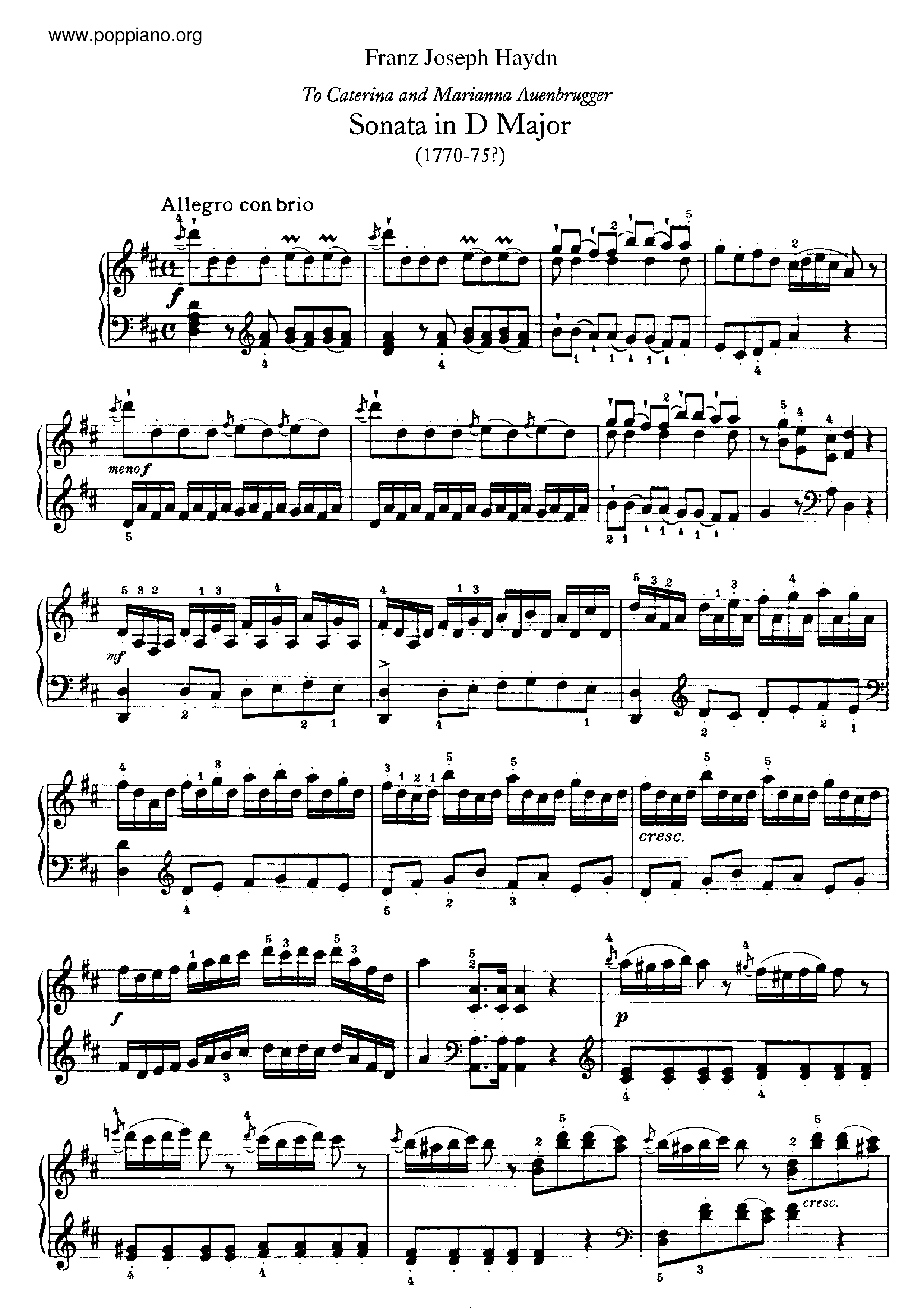 Sonata No.37 in D major Score