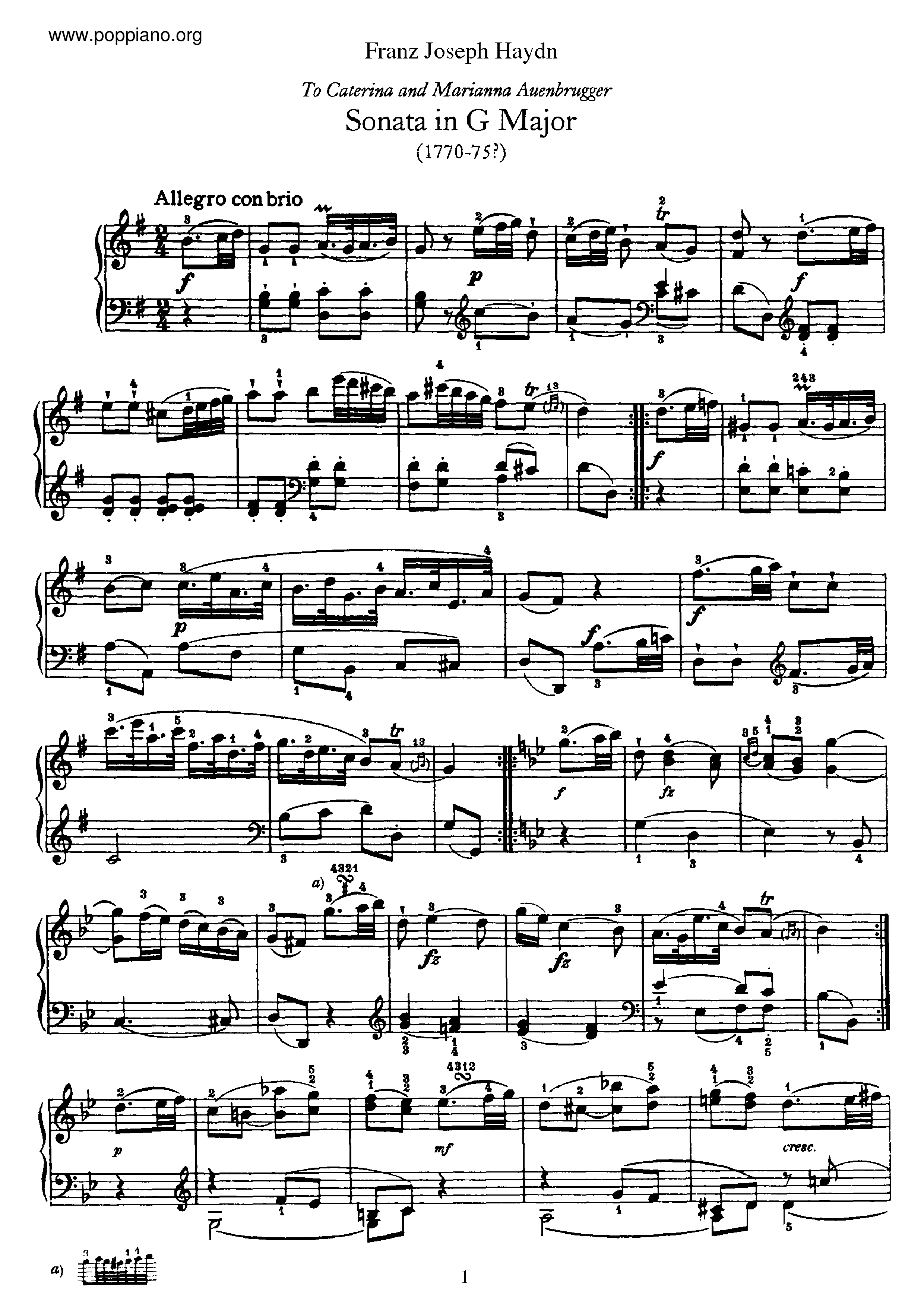 Sonata No.39 in G major Score