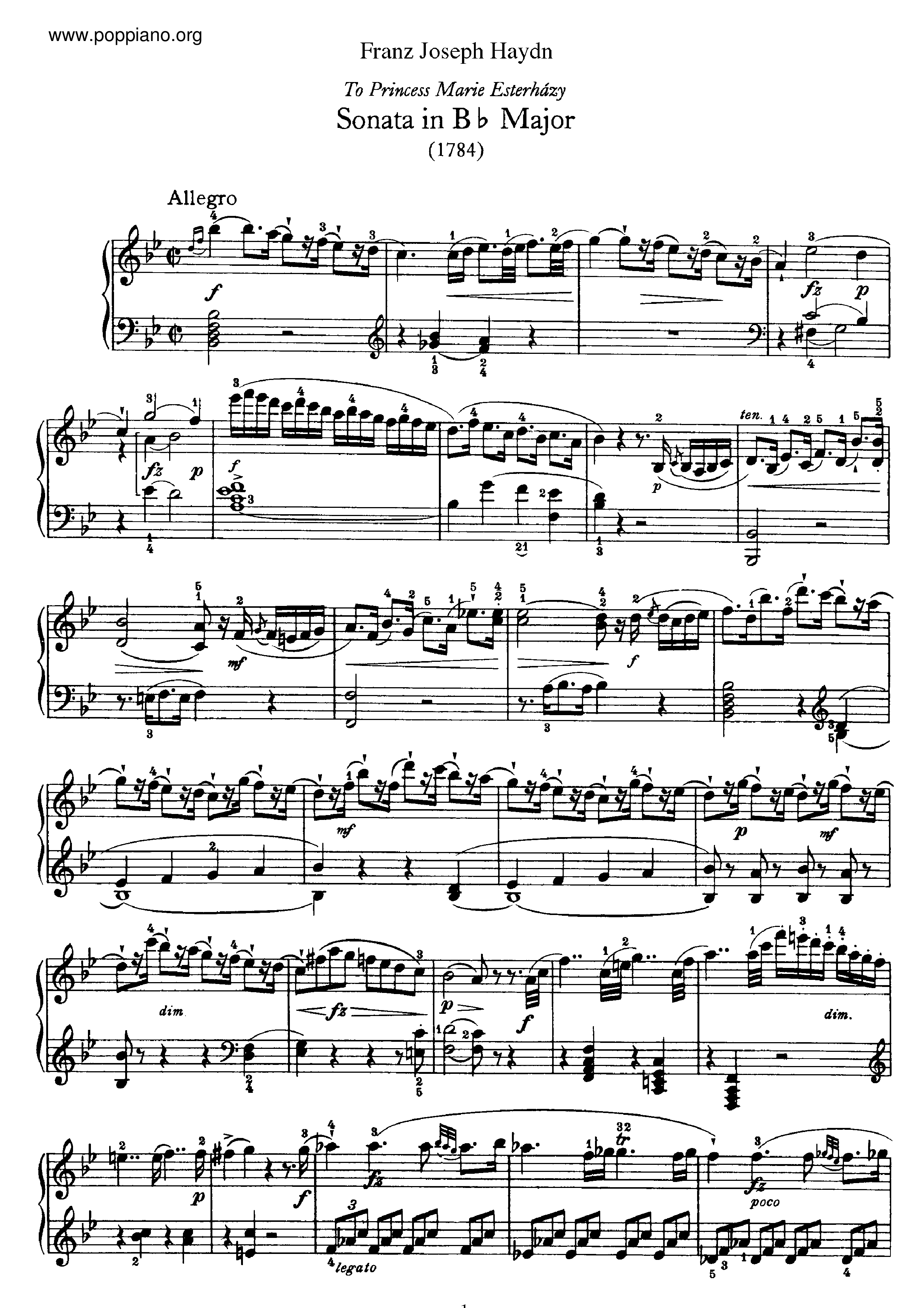 Sonata No.41 in B flat major Score