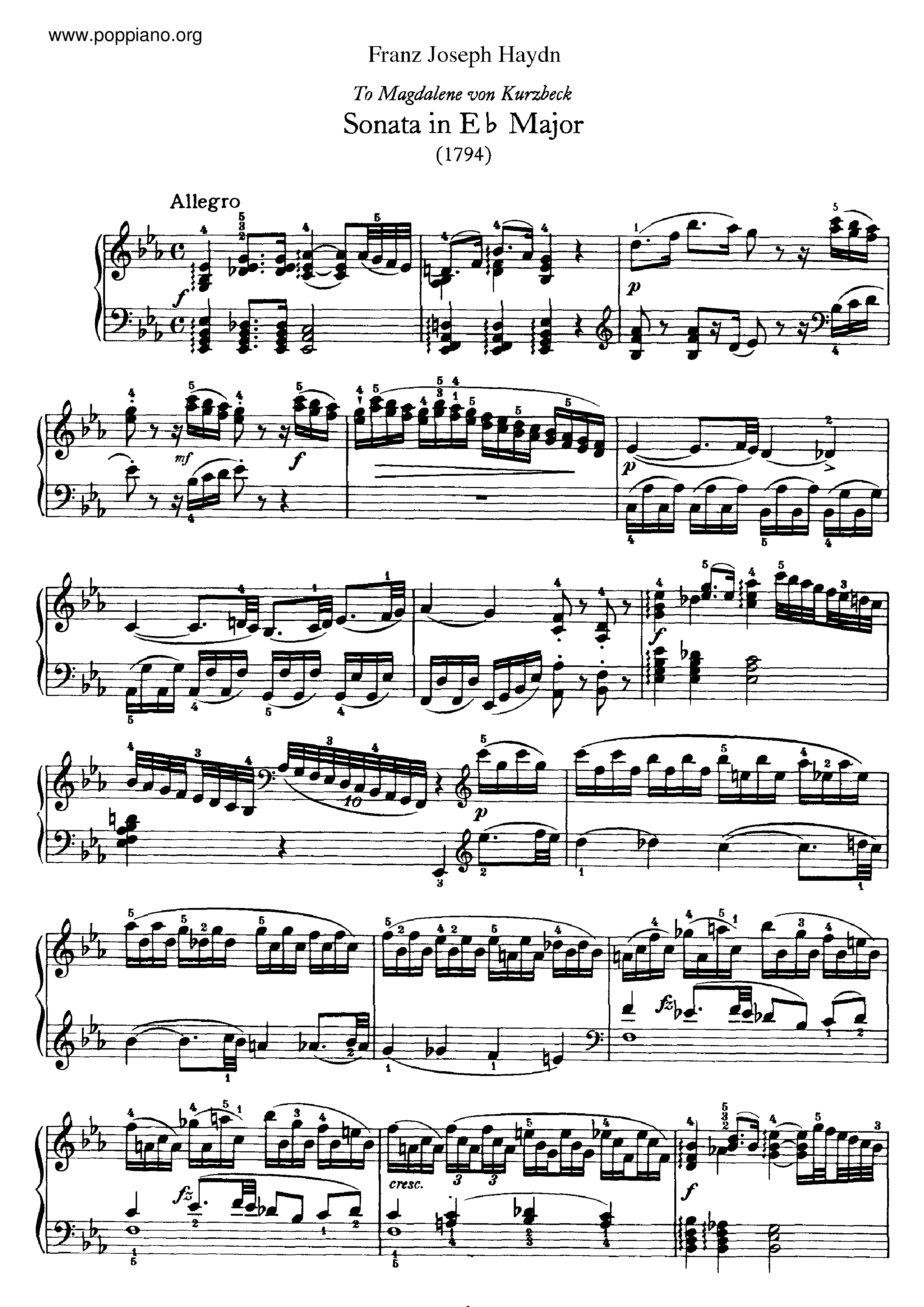 Sonata No.52 in E flat major琴谱
