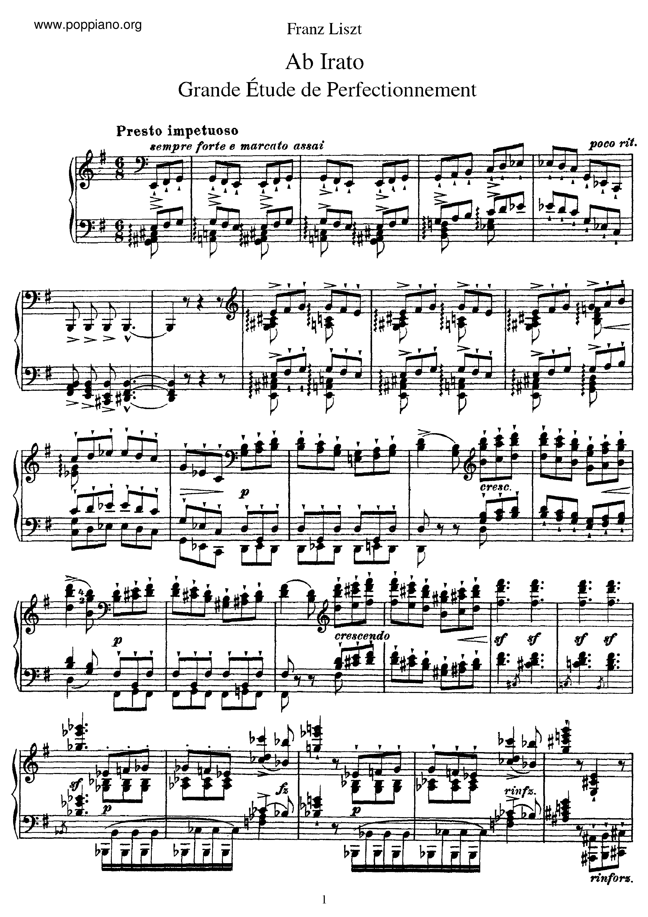 Ab Irato, Etude de perfectionnement, S.143琴譜