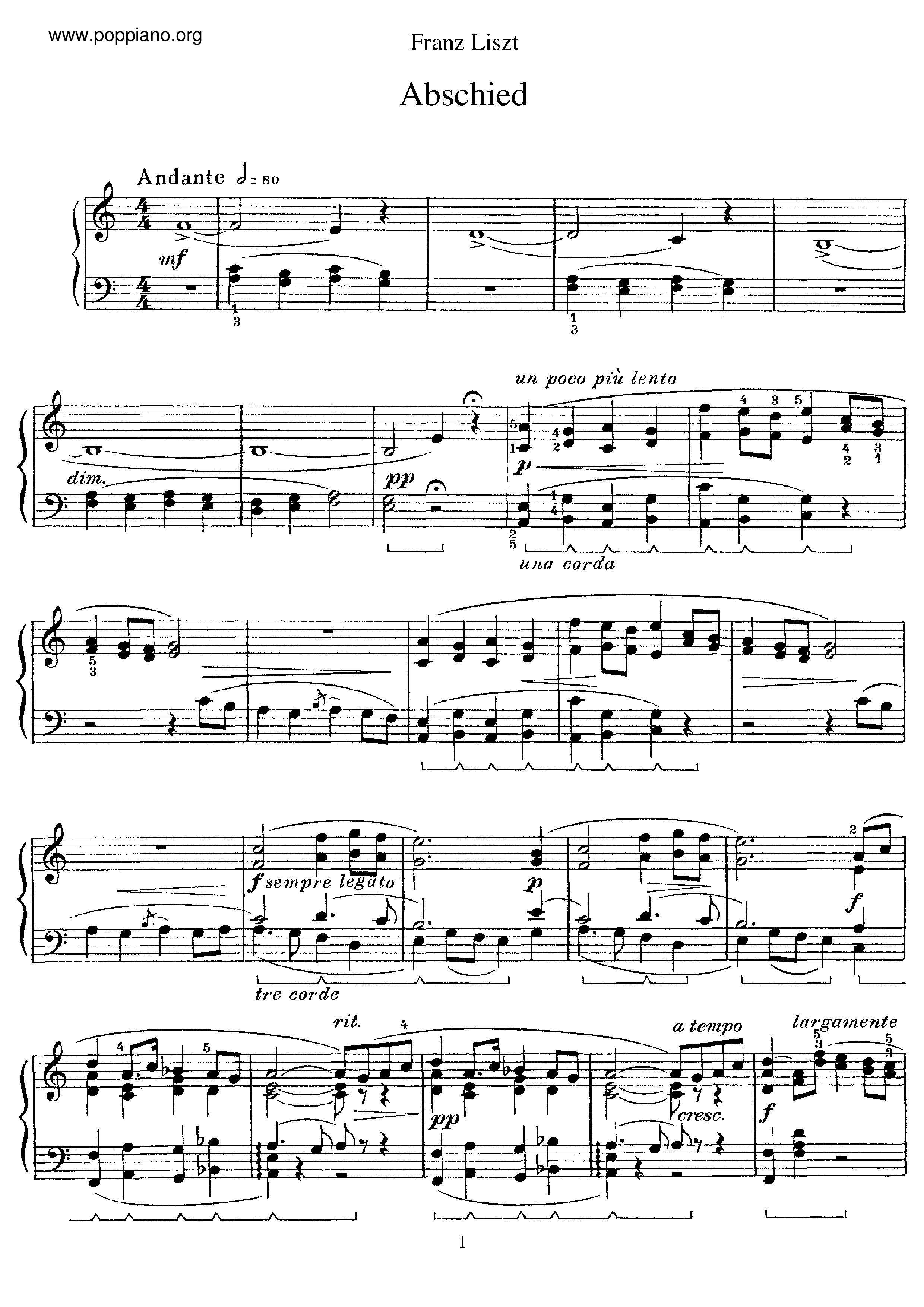 Abschied. Russisches Volkslied, S. 251ピアノ譜