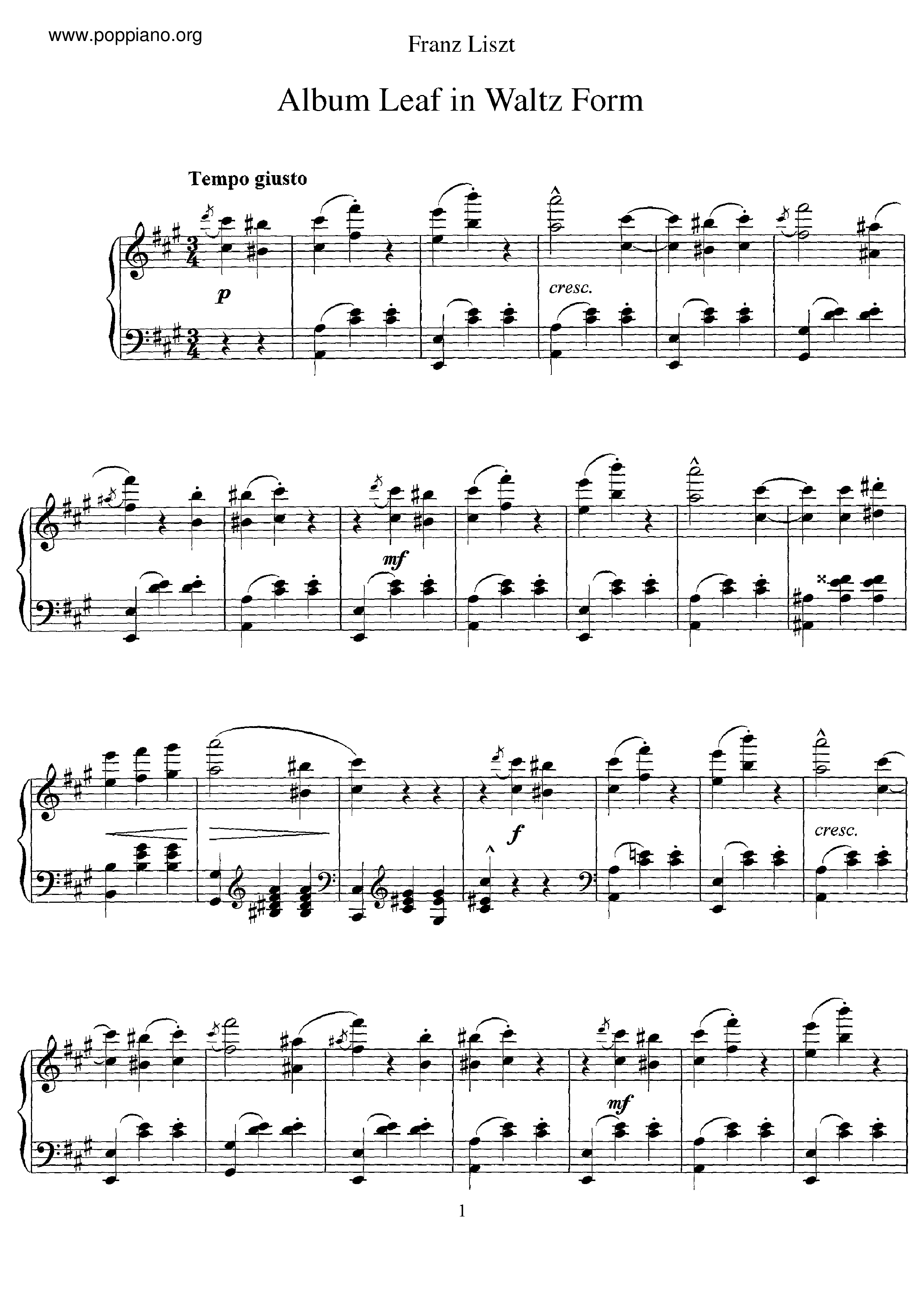 Album Leaf in Waltz Form, S.166 Score