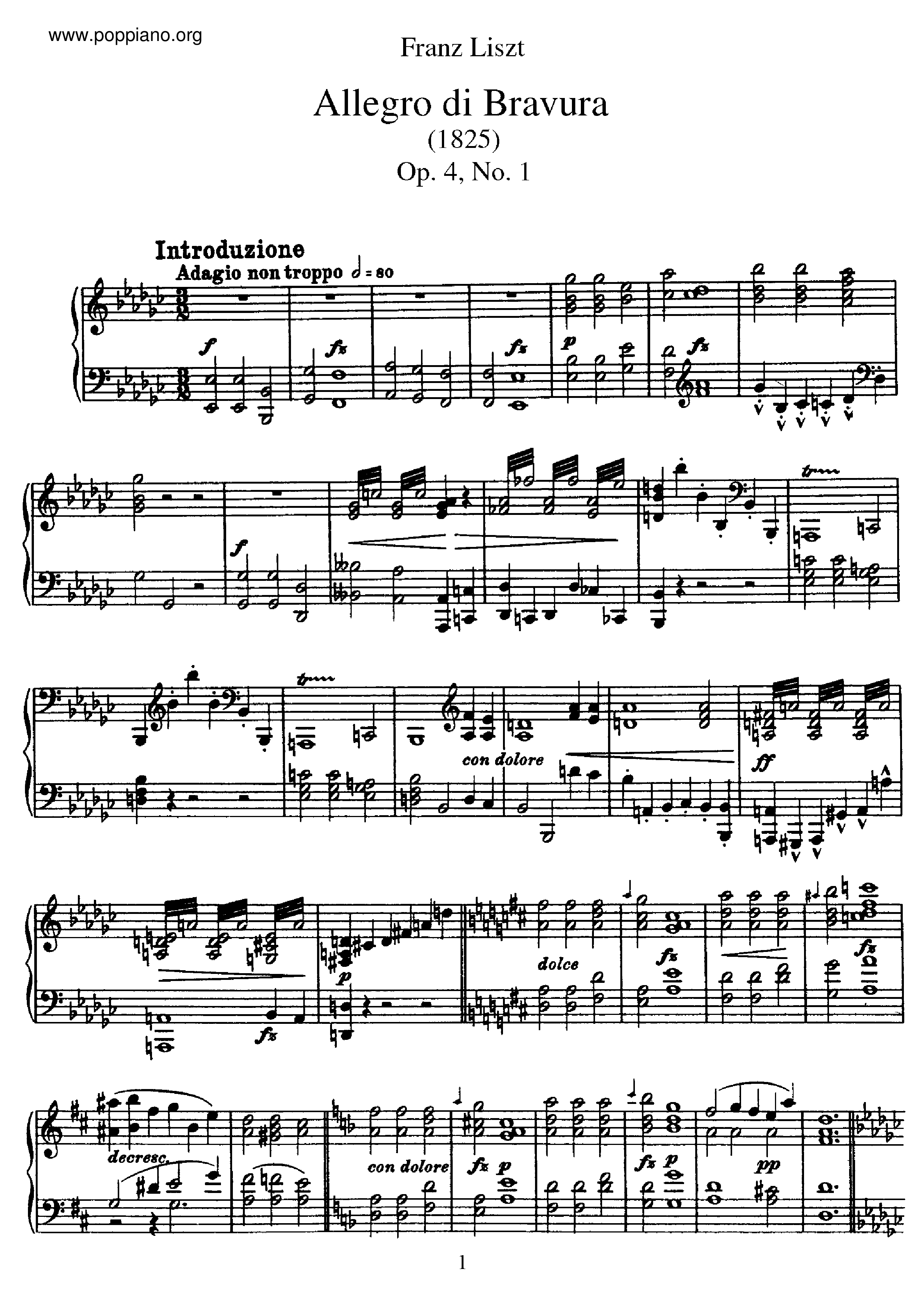 Allegro di Bravura, S.151琴譜