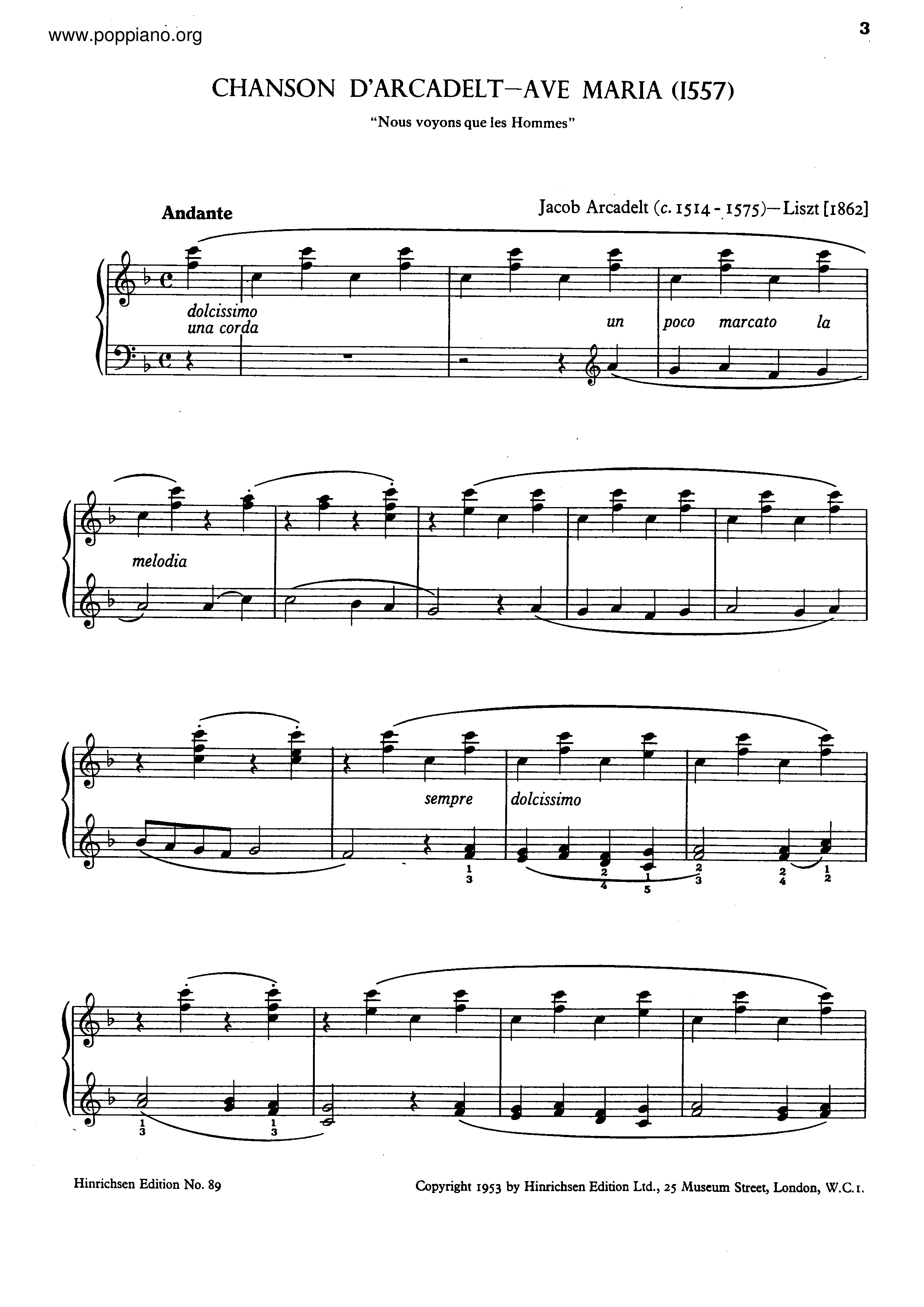 Alleluia et Ave Maria, S.183ピアノ譜