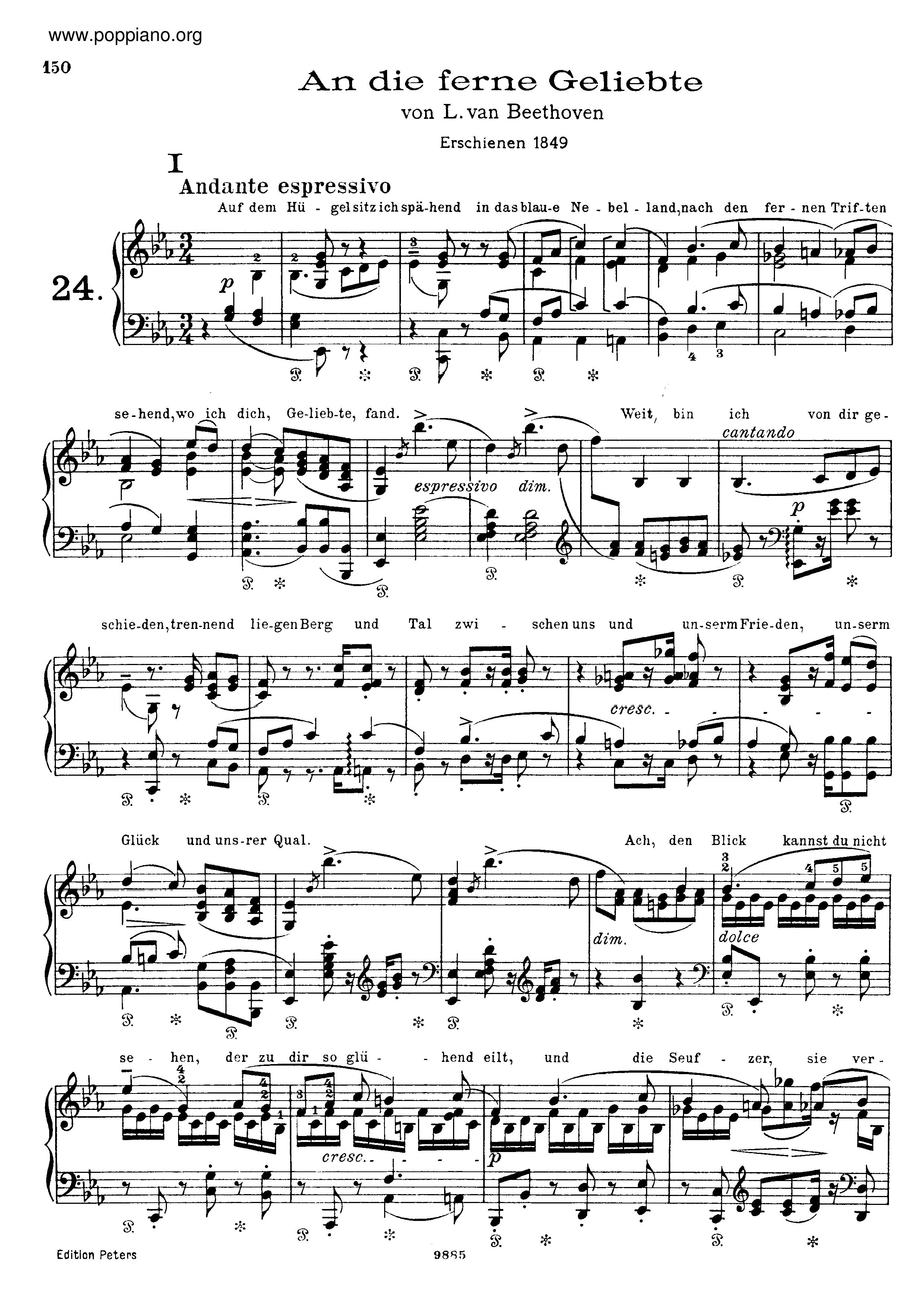 An die ferne Geliebte, by Beethoven, S.469 Score