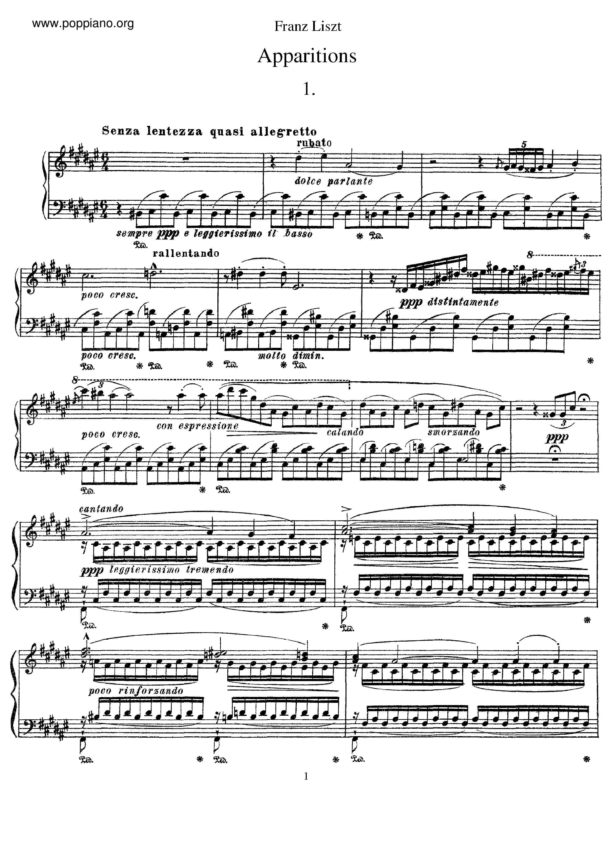 Apparitions, S.155琴譜
