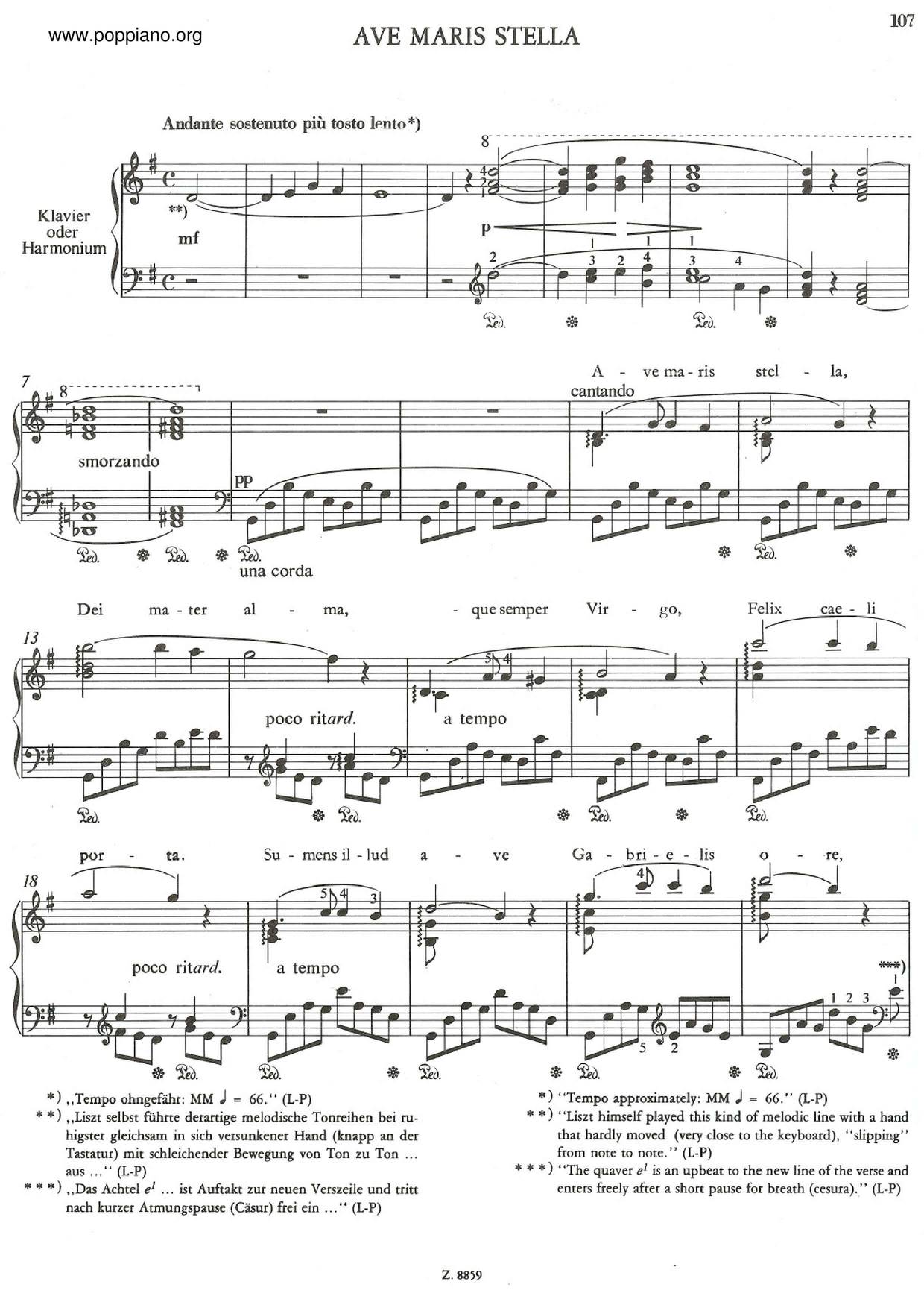 Ave maris stella, S.506 Score