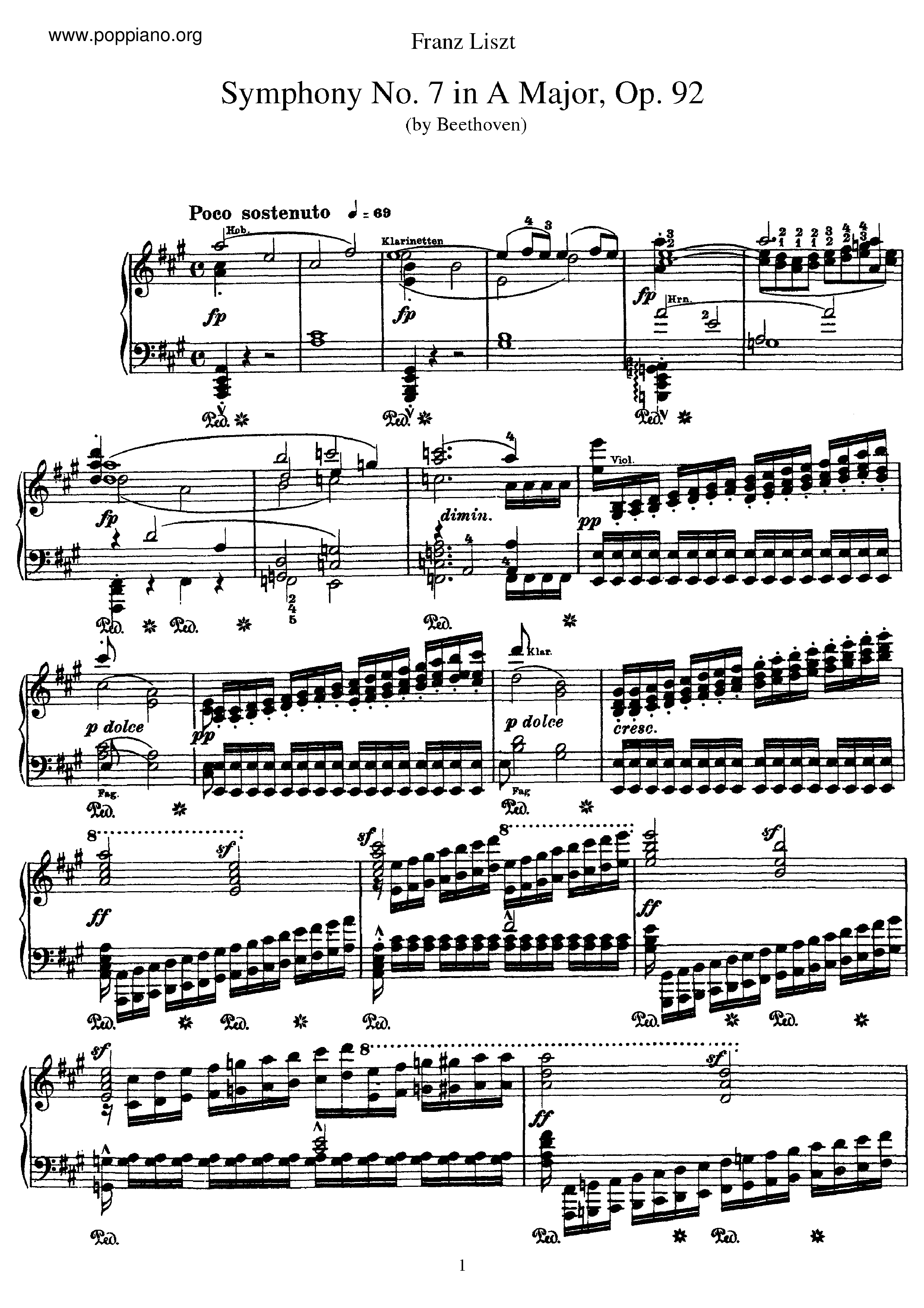 Symphony No.7 in A major, Op.92 (S.464/7)ピアノ譜