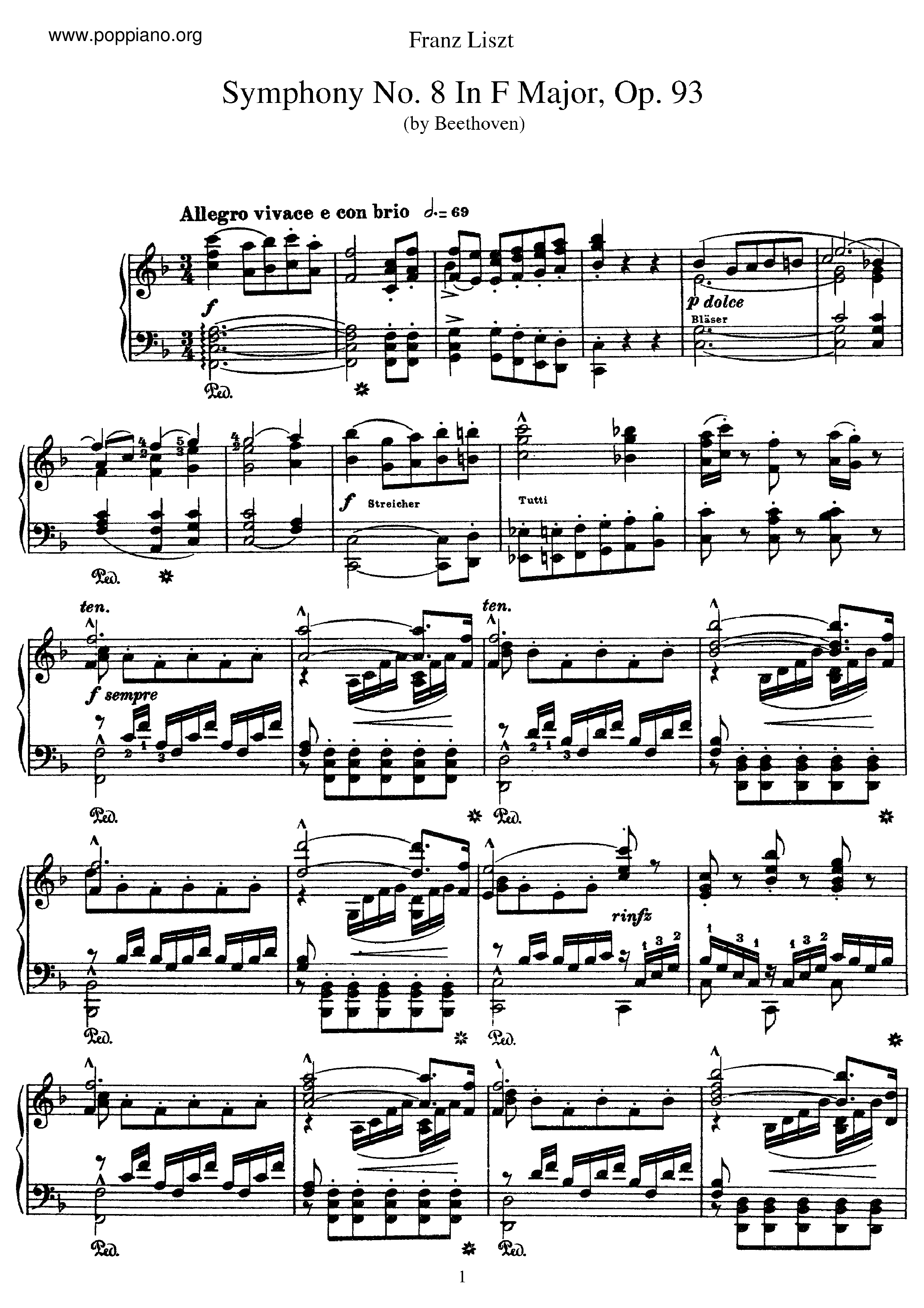 Symphony No.8 in F major, Op.93 (S.464/8)ピアノ譜