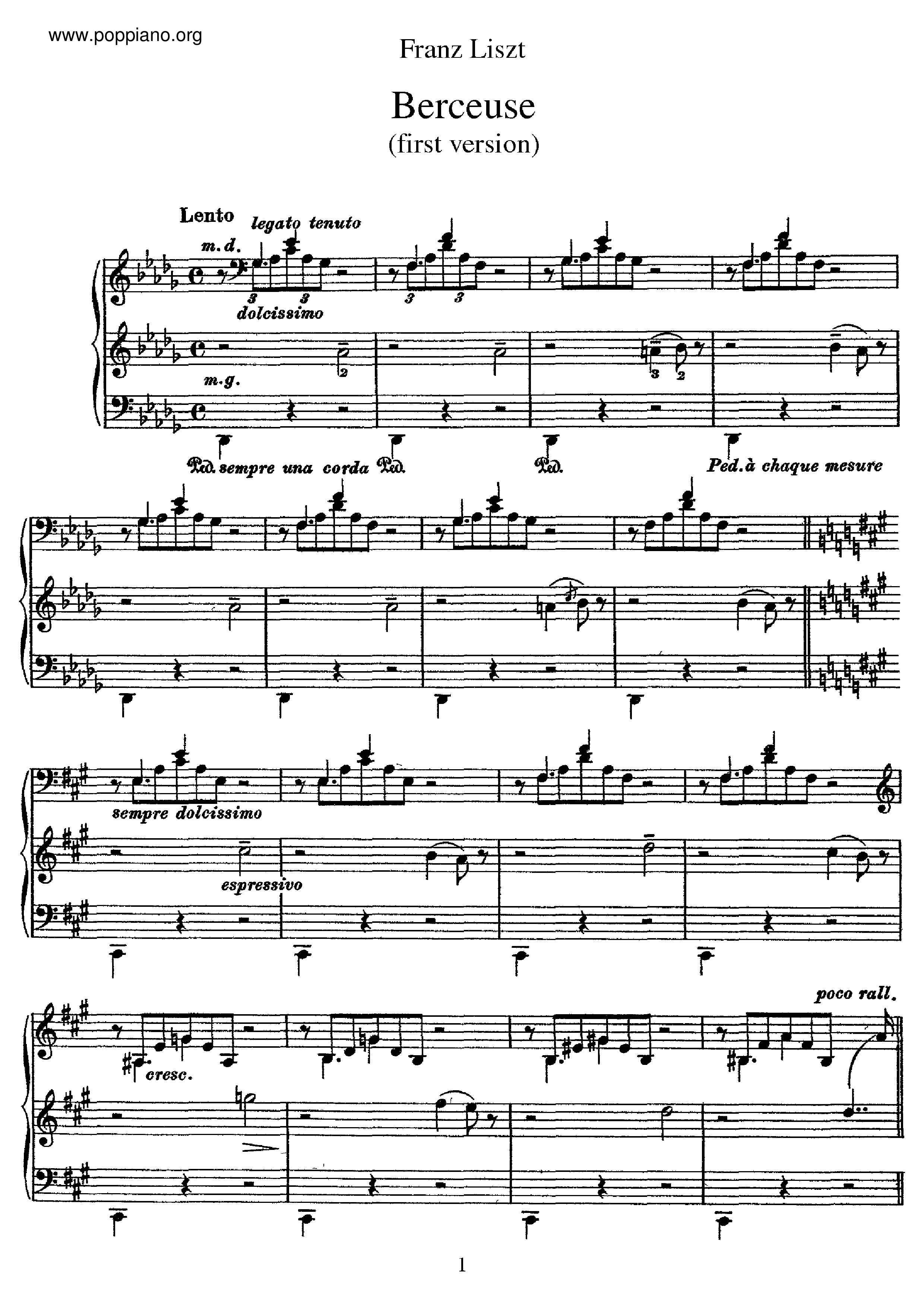 Berceuse, S.174 Score