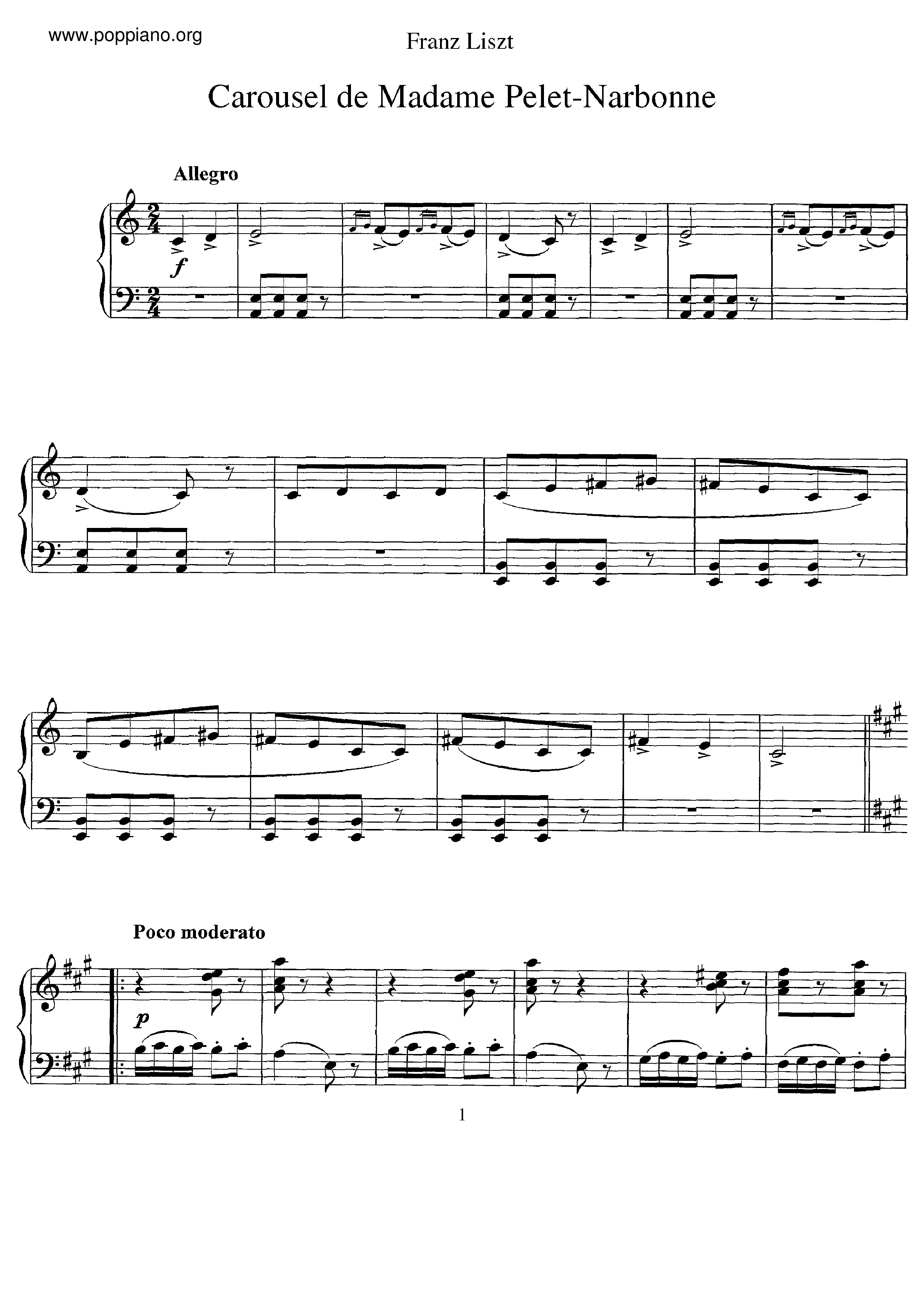 Carousel de Madame Pelet-Narbone, S.214aピアノ譜