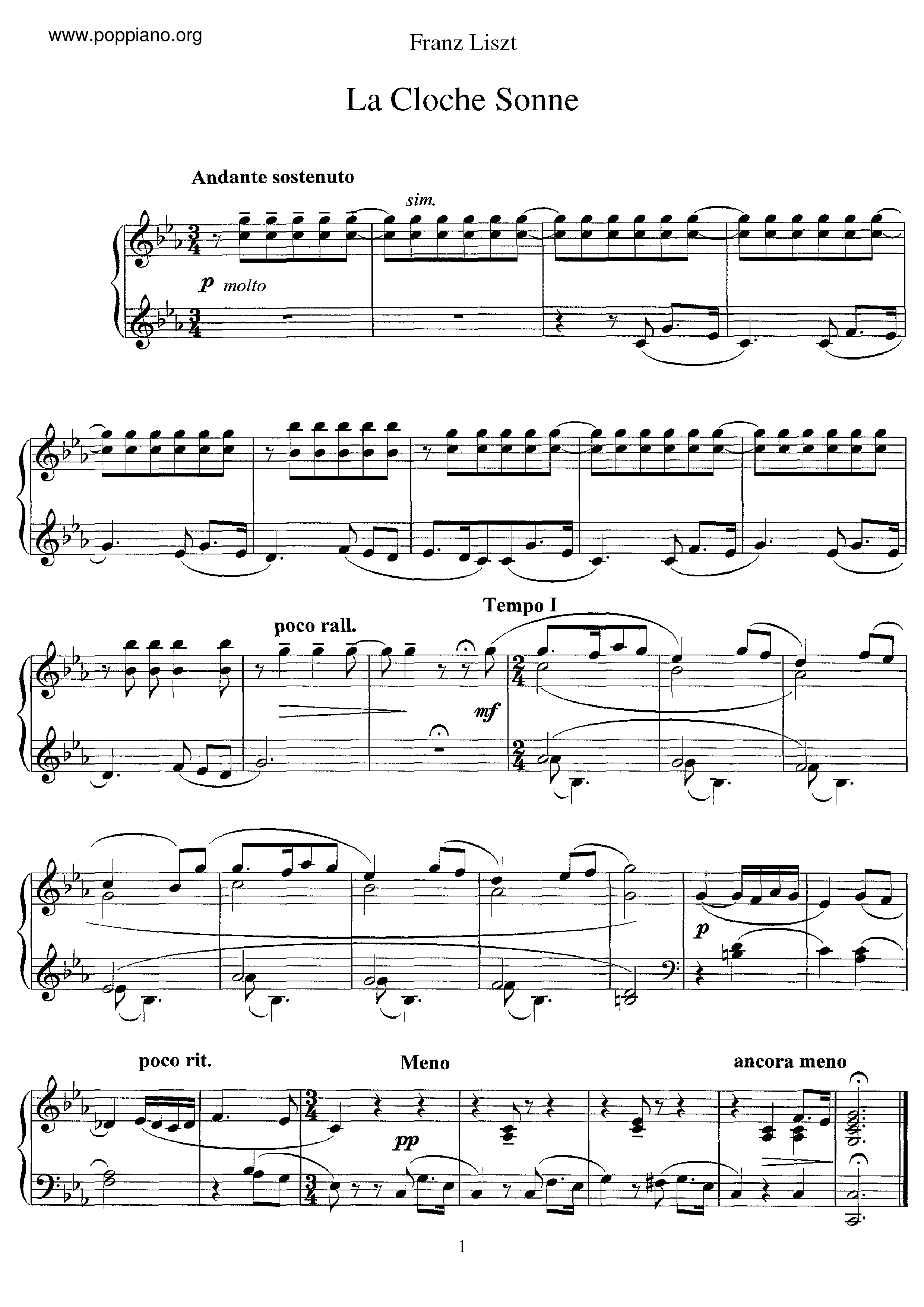 La cloche sonne, S.238琴谱