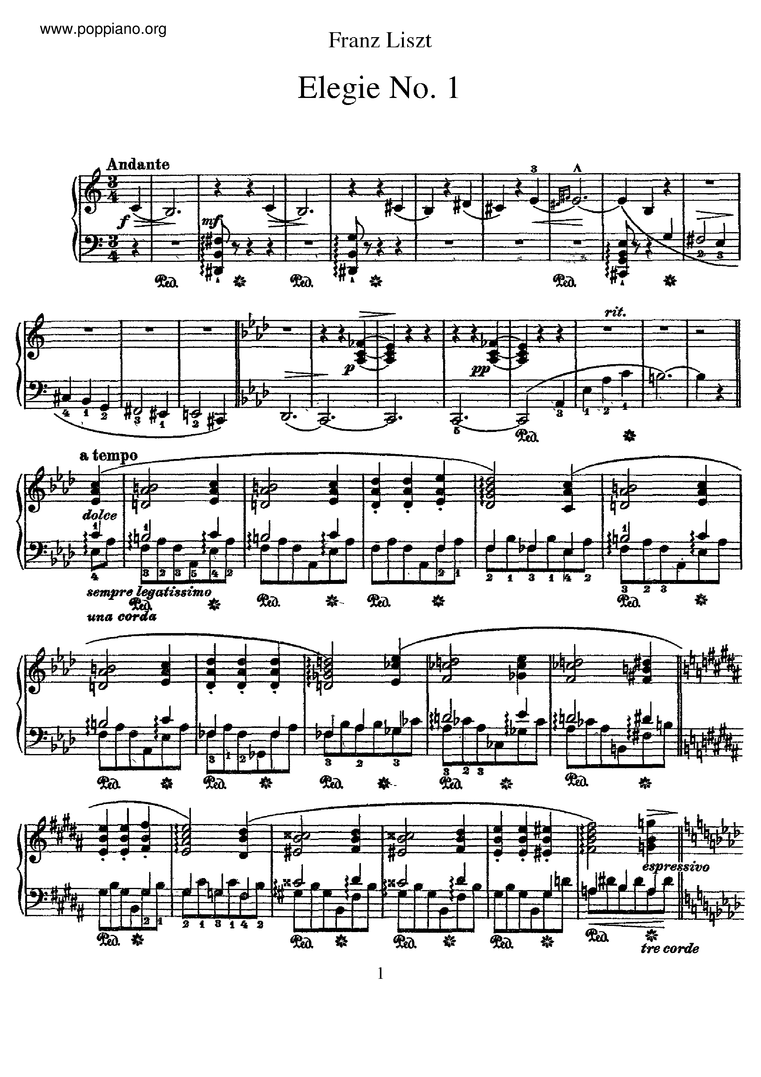 Elegie No.1, S.196琴谱