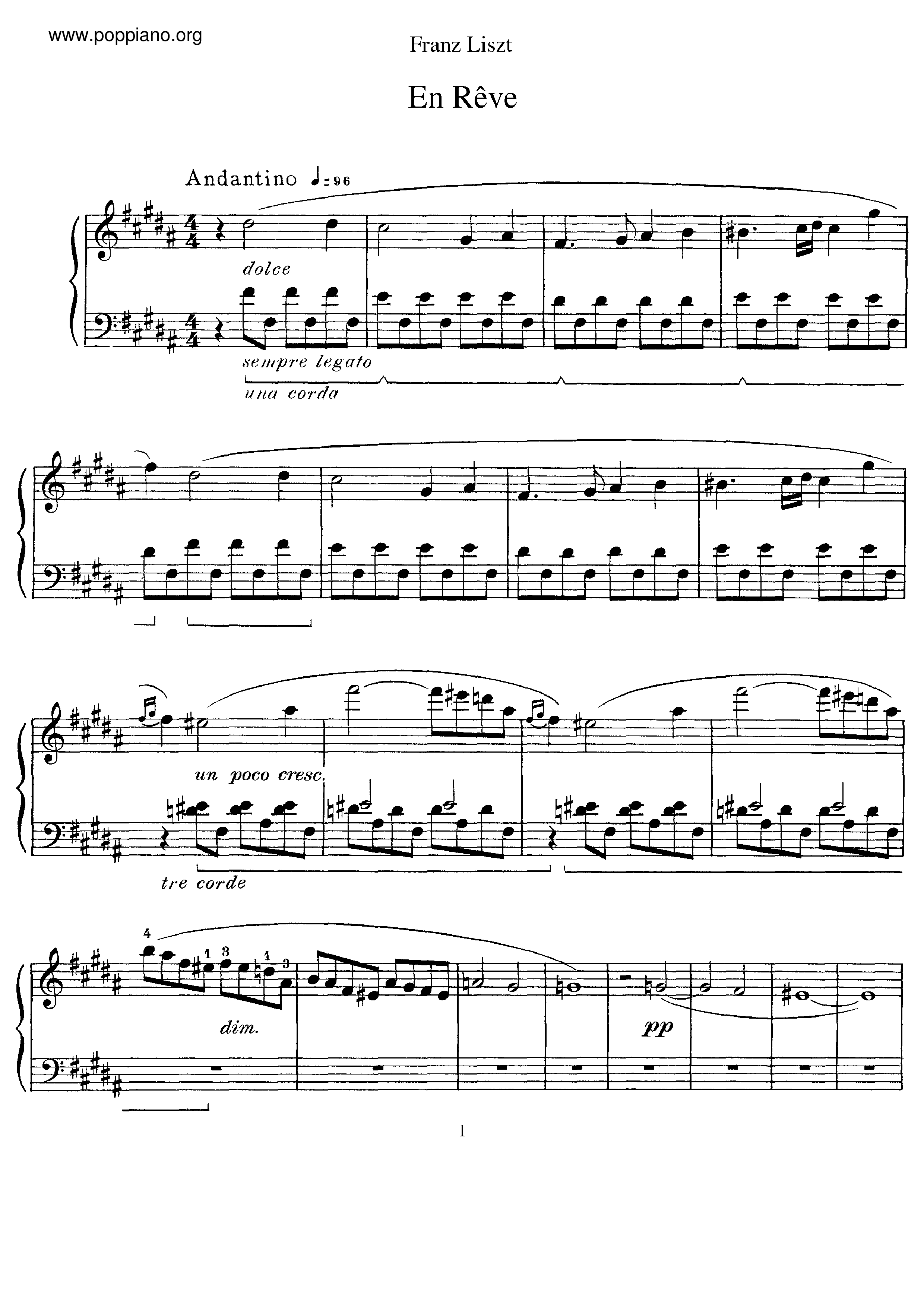 En Reve, Nocturne, S.207琴谱