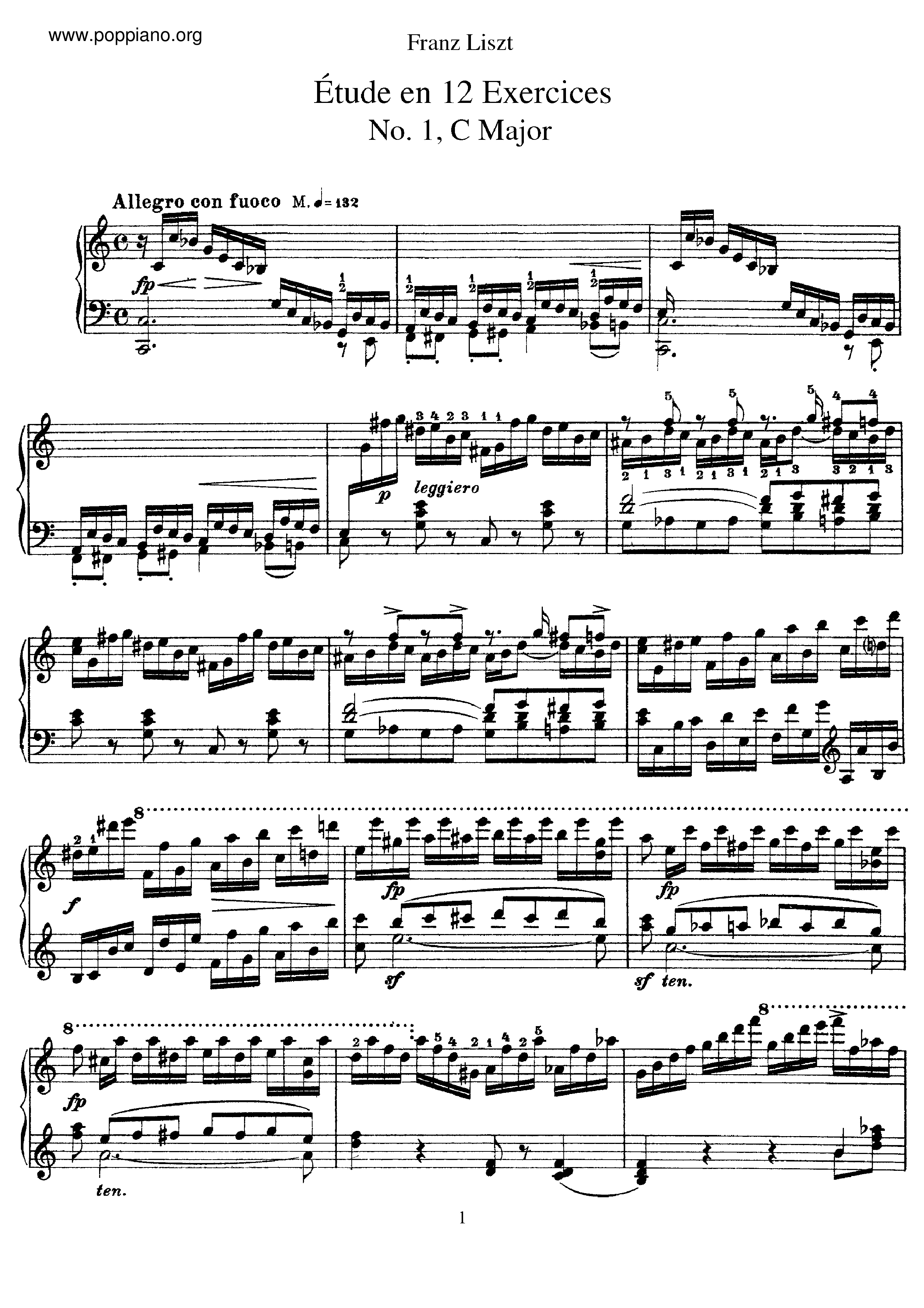 Etudes en 12 exercices, S.136 Score