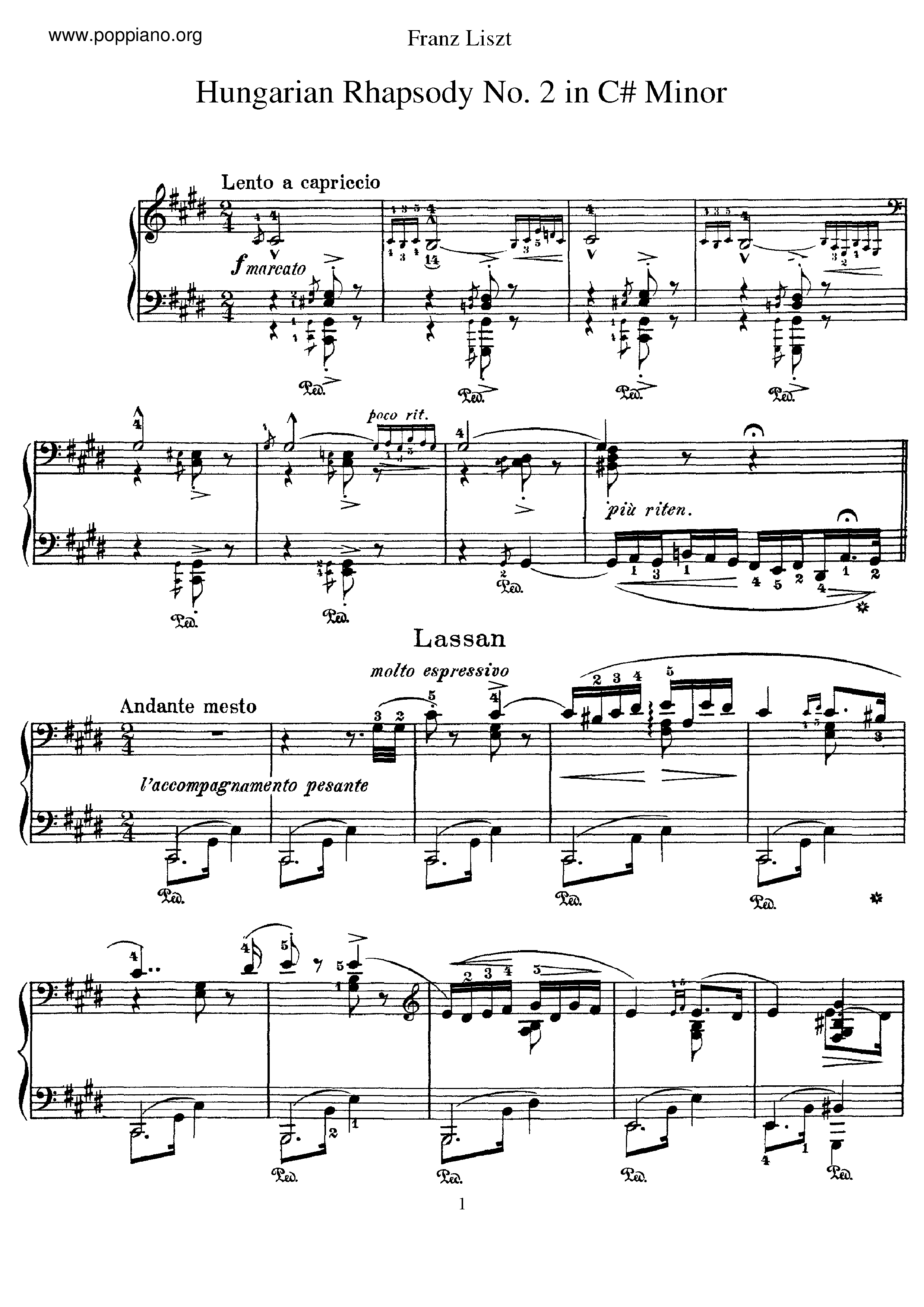 ☆Franz Liszt - リスト ハンガリー狂詩曲第２番 楽谱 ピアノ譜pdf