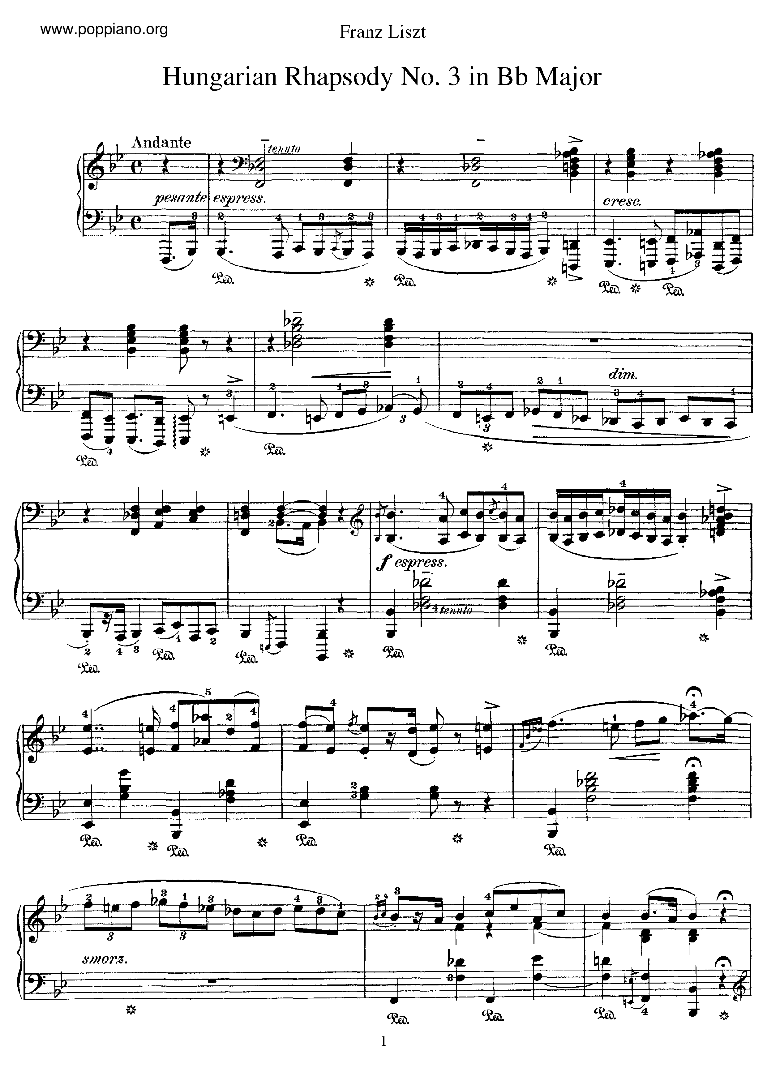 Hungarian Rhapsody No.3, S.244/3琴譜