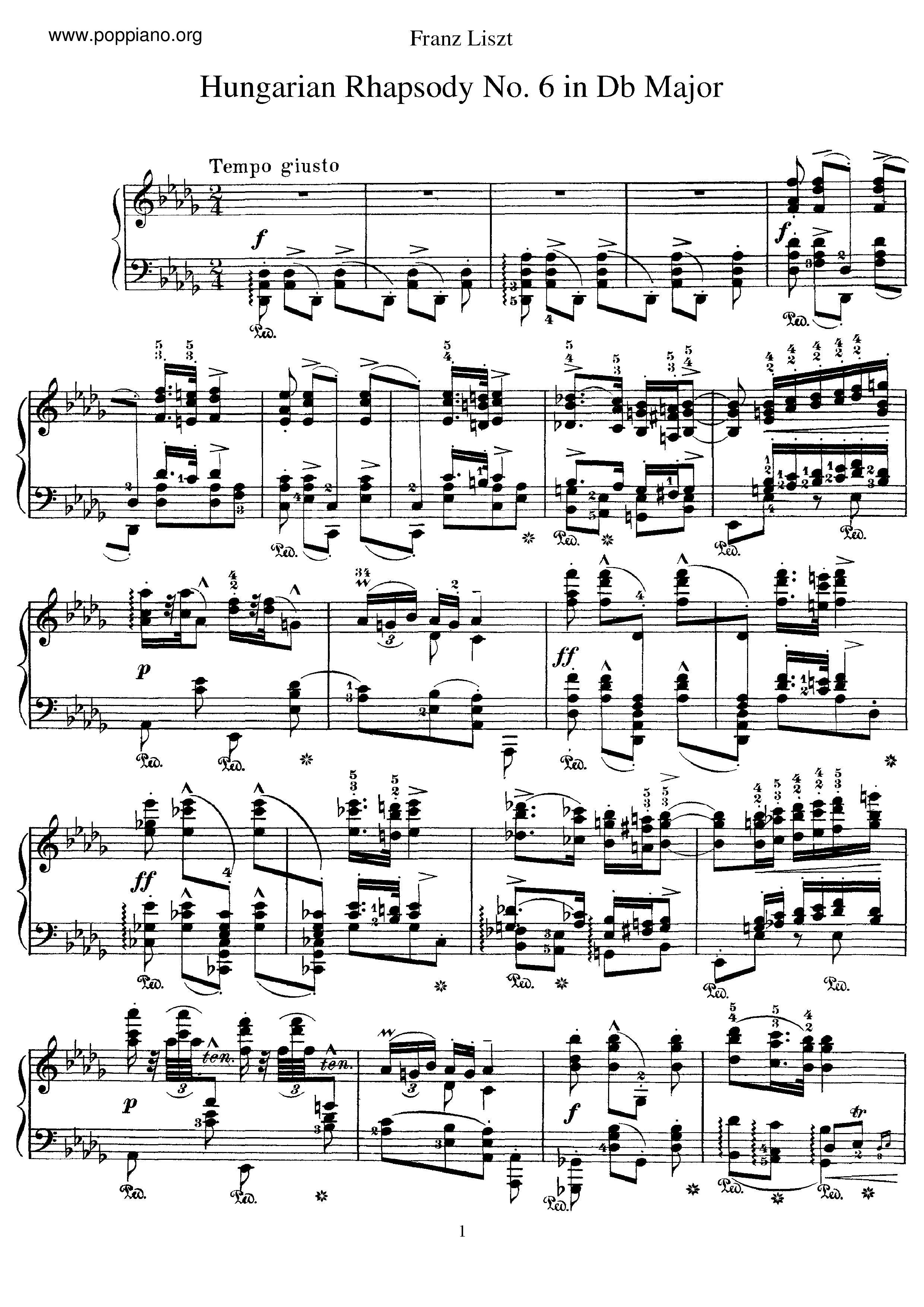 Hungarian Rhapsody No.6, S.244/6琴譜