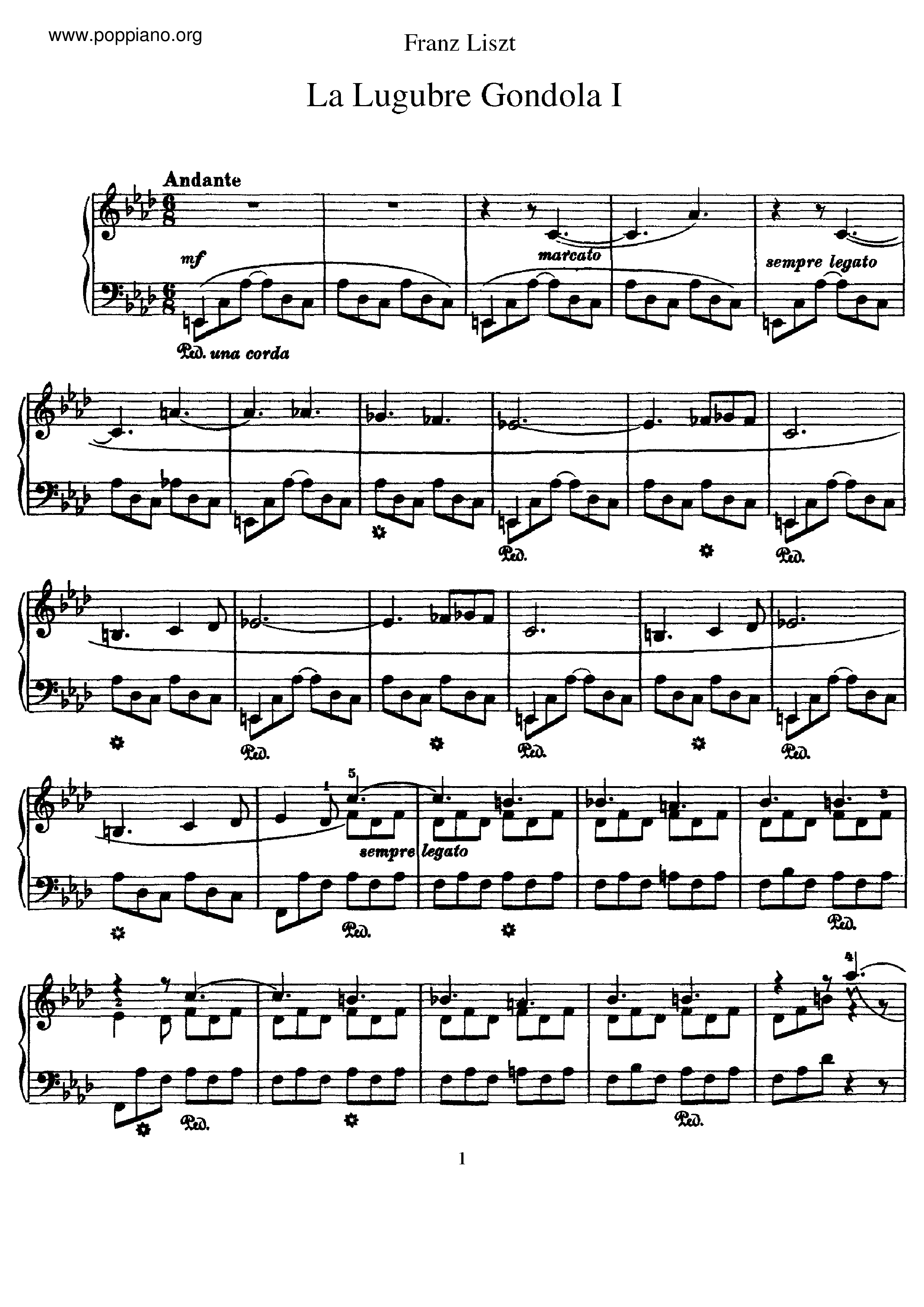 La Lugubre Gondola, S.200 Score