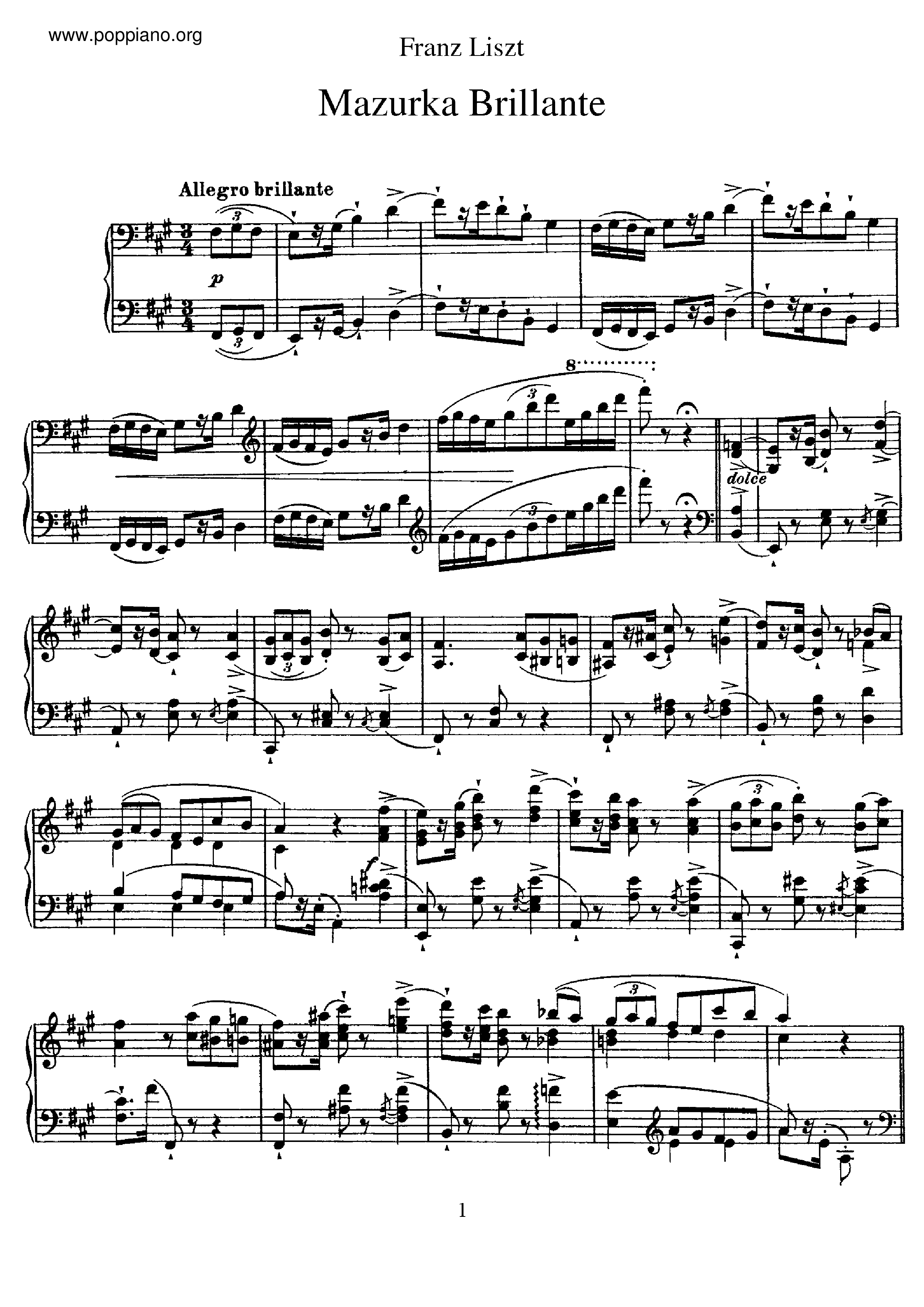 Mazurka Brillante, S.221 Score